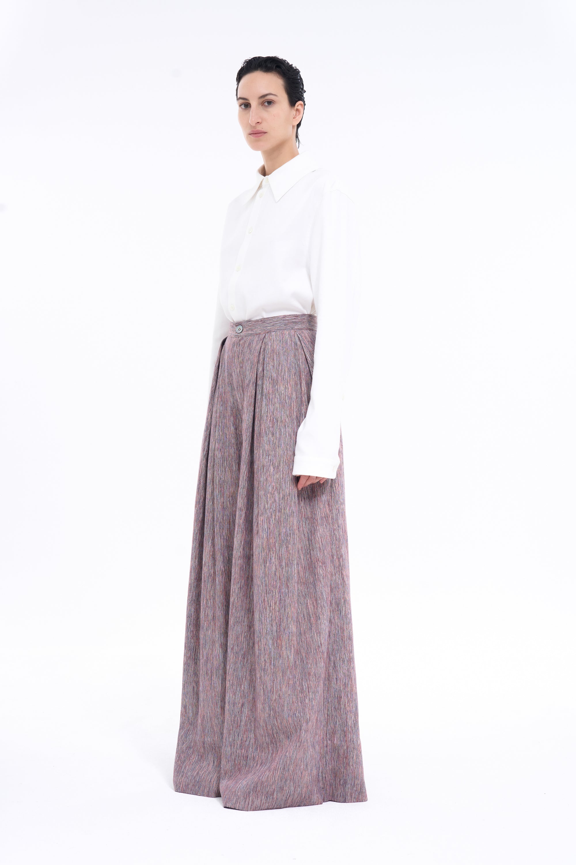 HIGH WAISTED TROUSER : TERRACOTTA CHAMBRAY