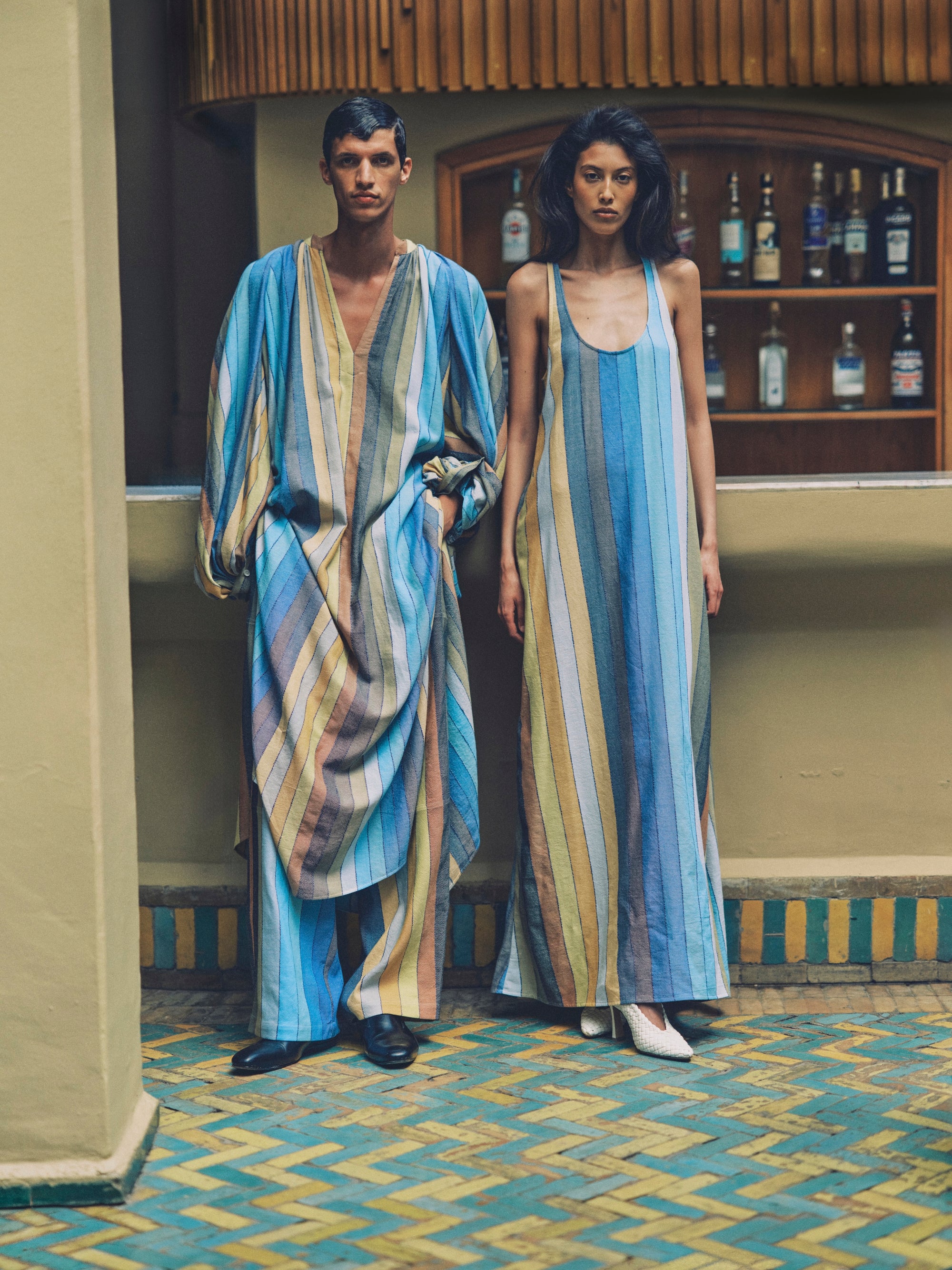 marrakshi life exclusive riviera striped cotton maxi dress Marrakshi Life Ruffled Striped Cotton Maxi Dress - Women - Blue Dresses