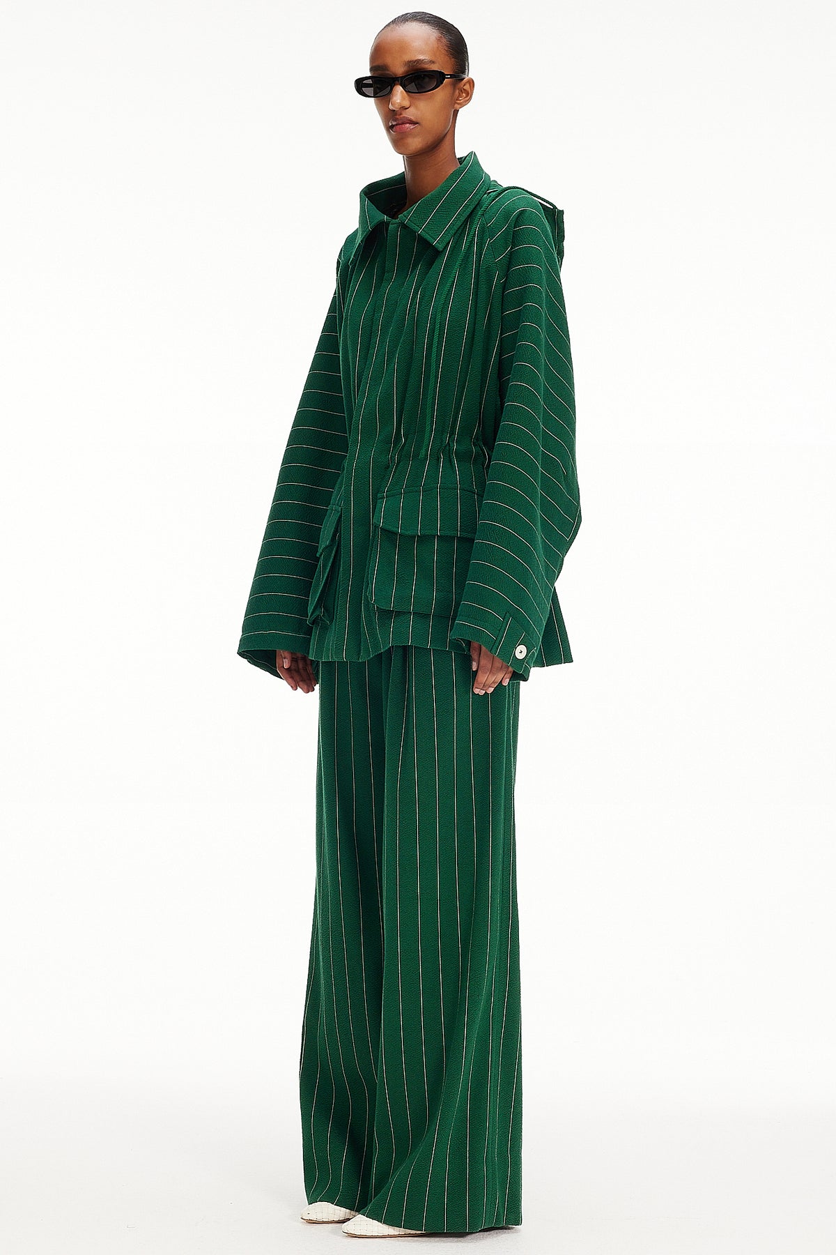 The Cropped Parka : Green Pinstripe