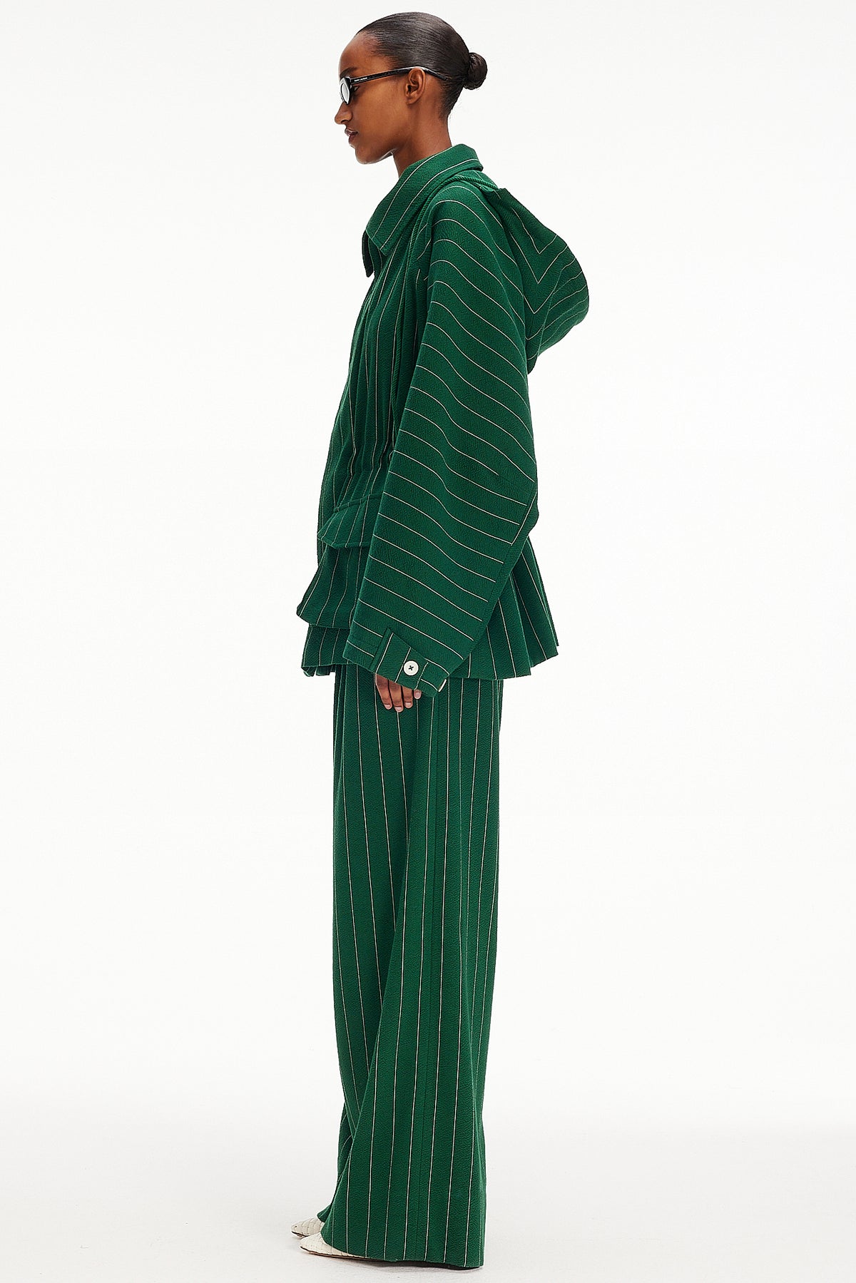 The Cropped Parka : Green Pinstripe