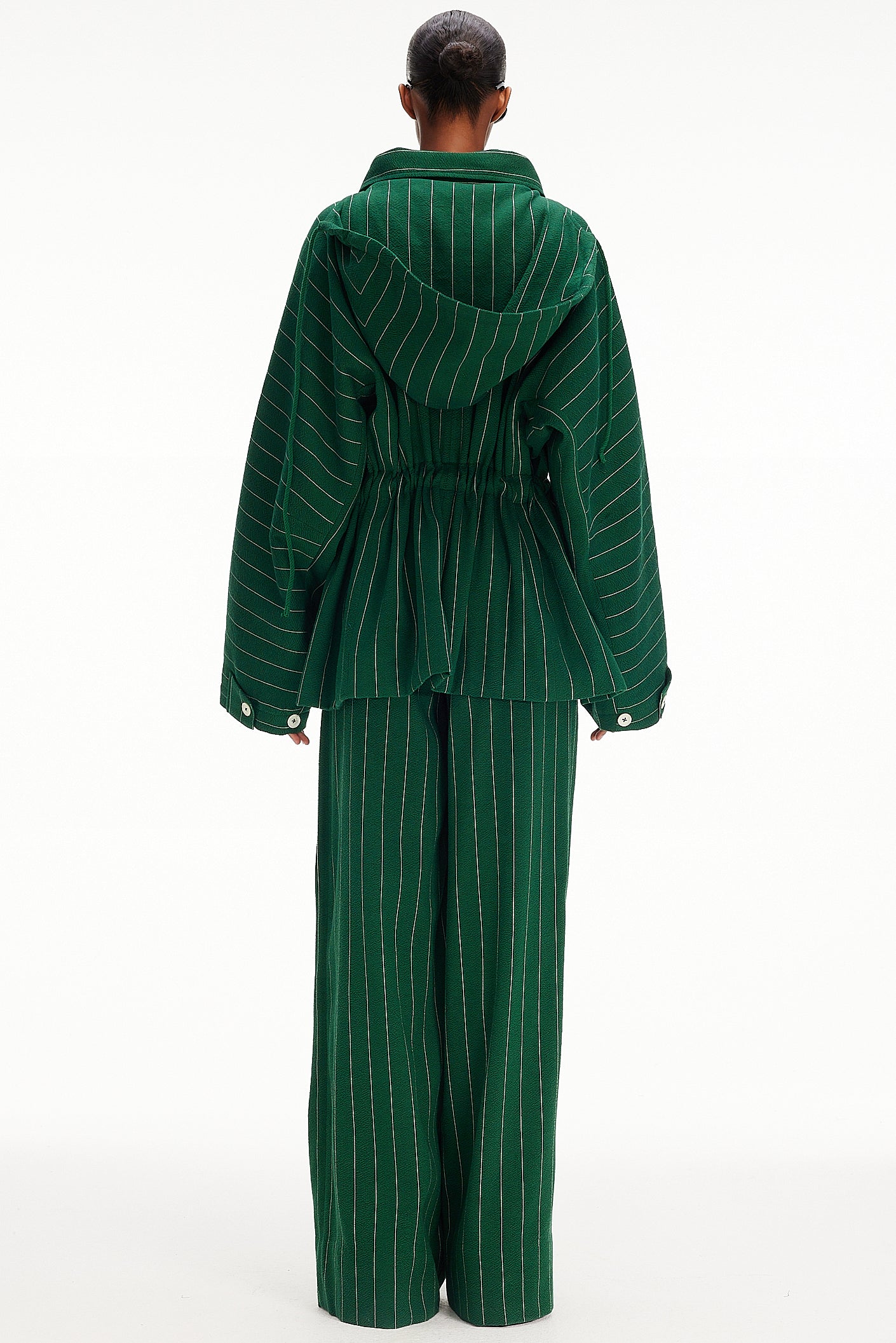 The Cropped Parka : Green Pinstripe