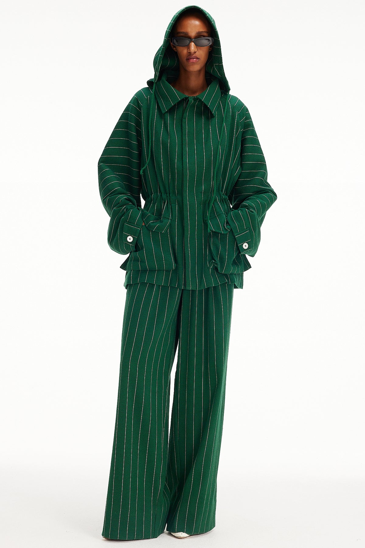 The Cropped Parka : Green Pinstripe