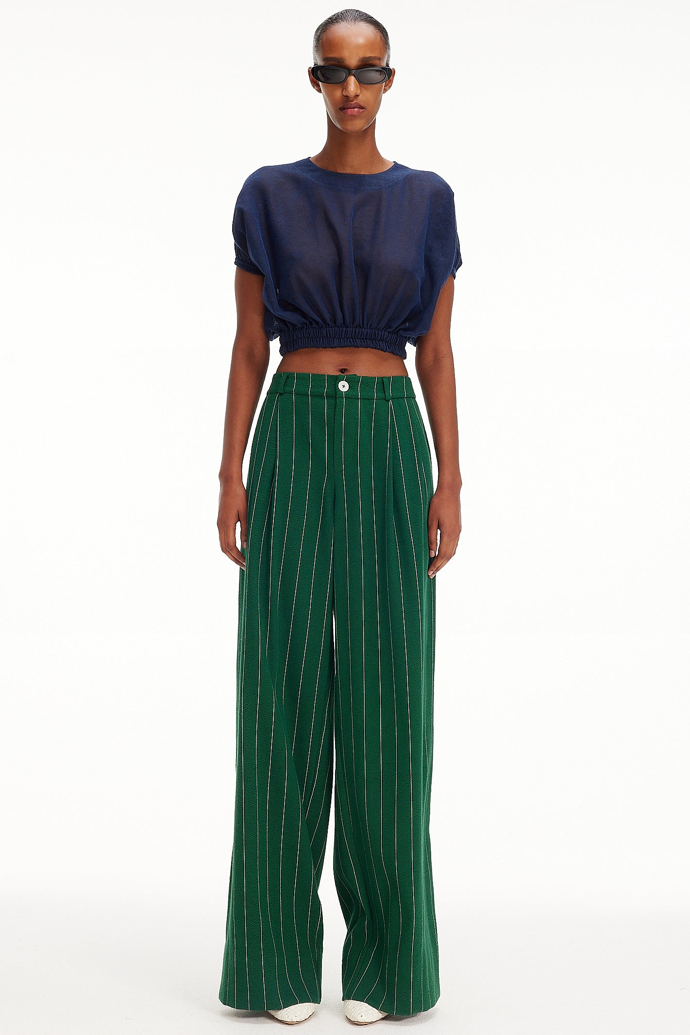 The Trouser - Green Pinstripe