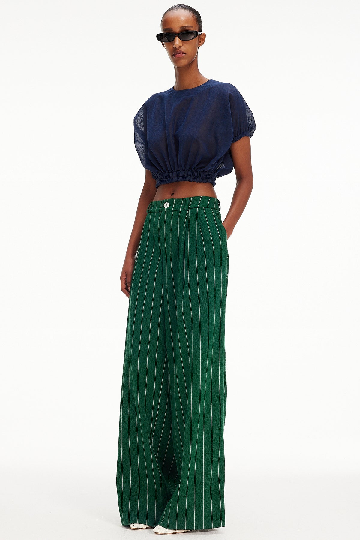 The Trouser - Green Pinstripe