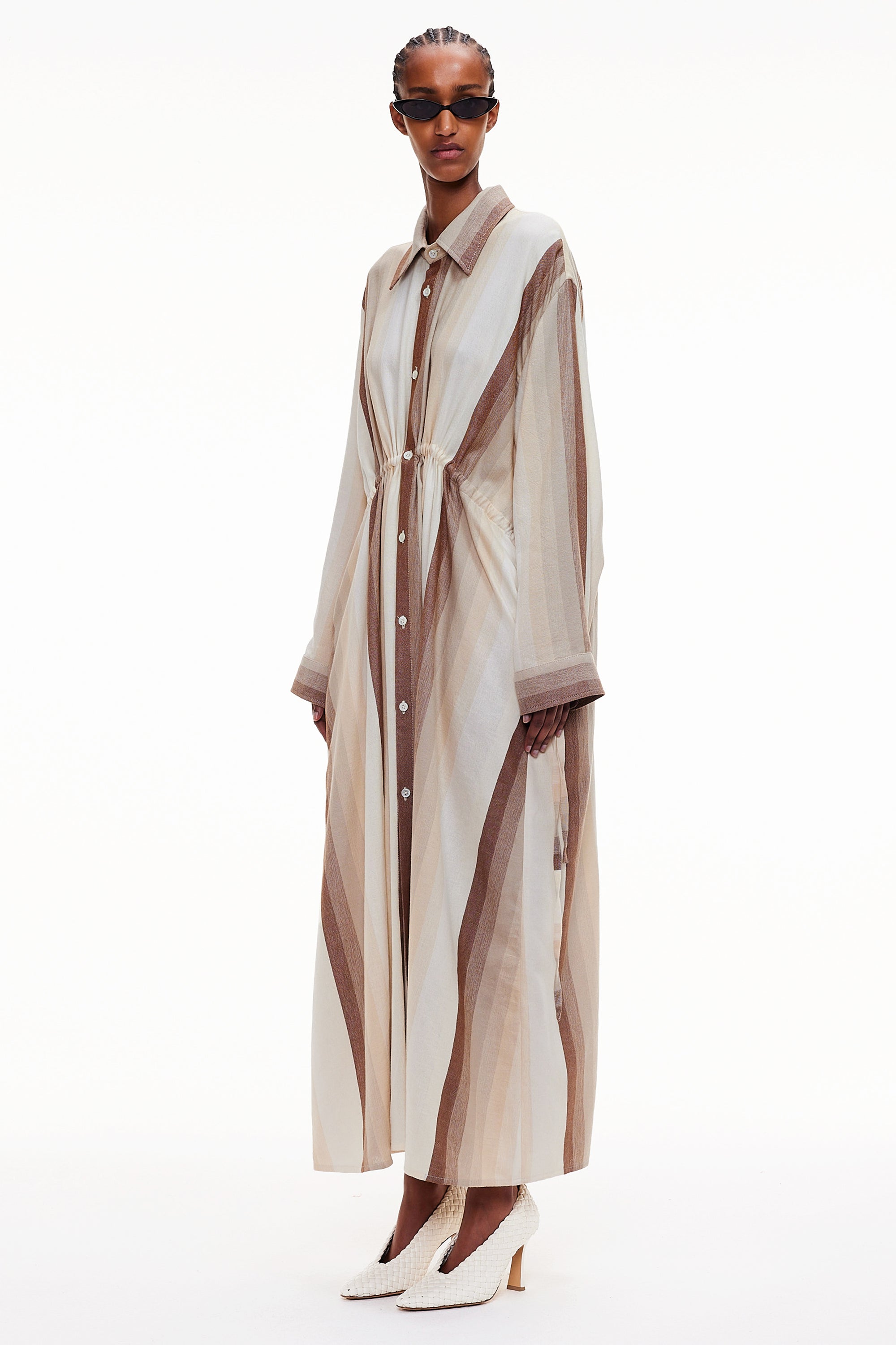 The Drawstring Shirt Dress - Stripe 10