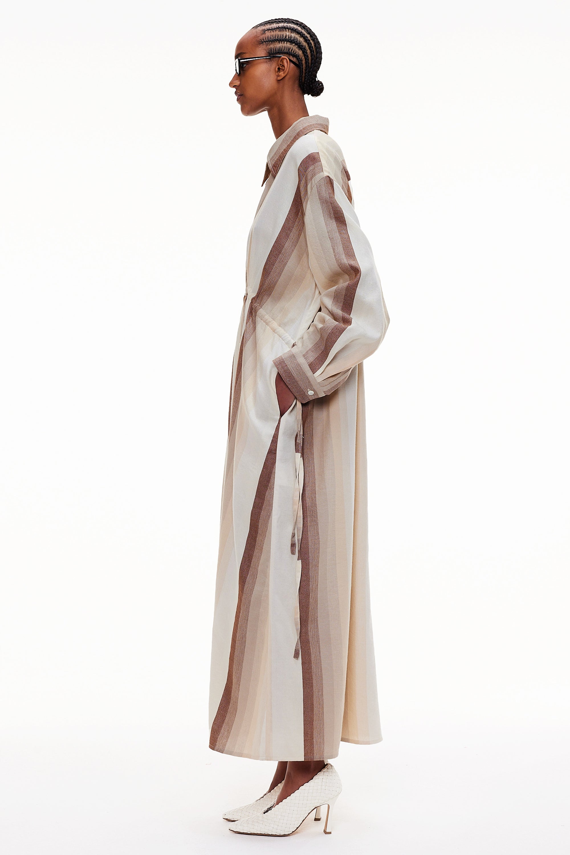The Drawstring Shirt Dress - Stripe 10