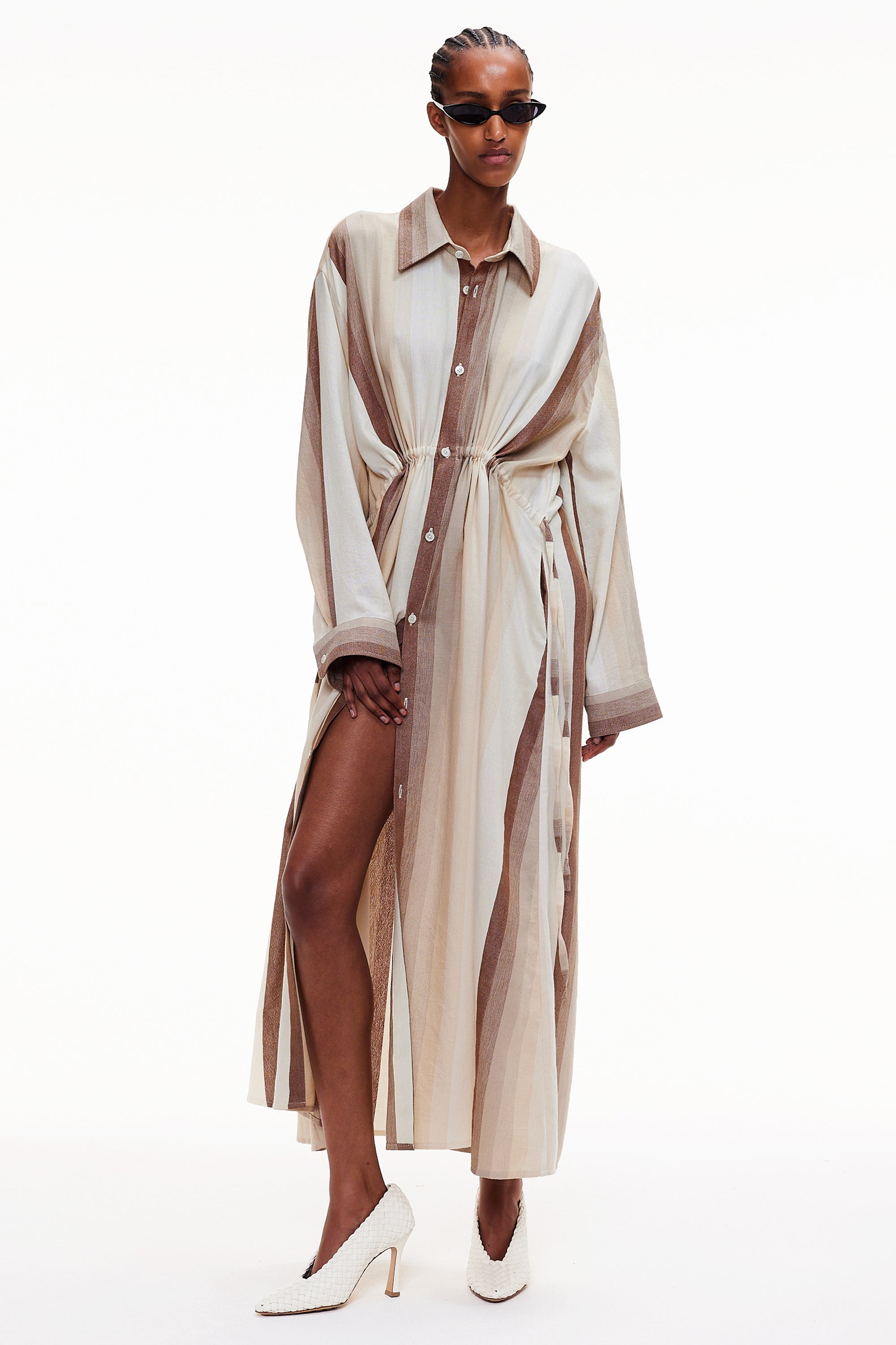 The Drawstring Shirt Dress - Stripe 10