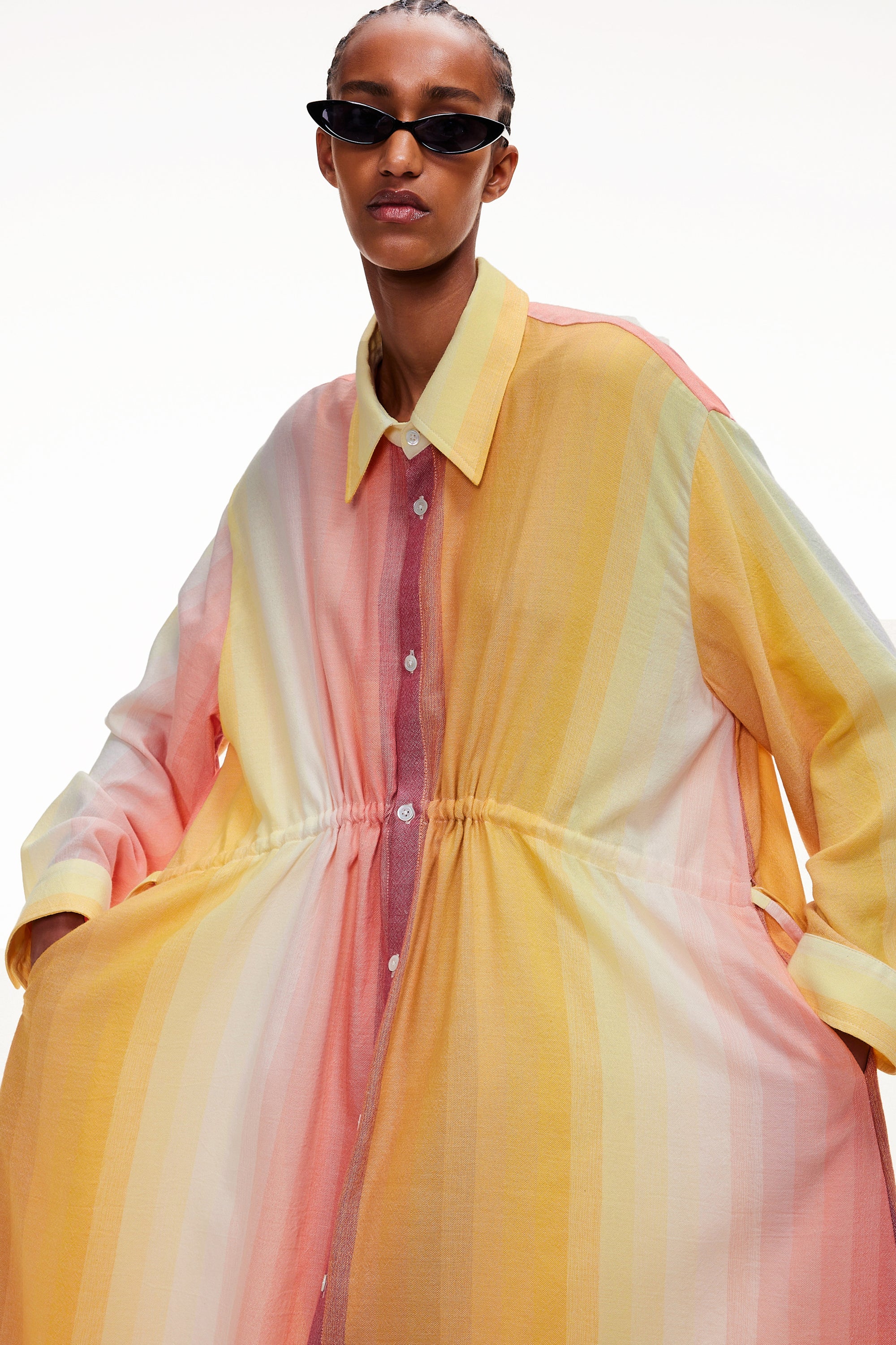 The Drawstring Shirt Dress - Stripe 74