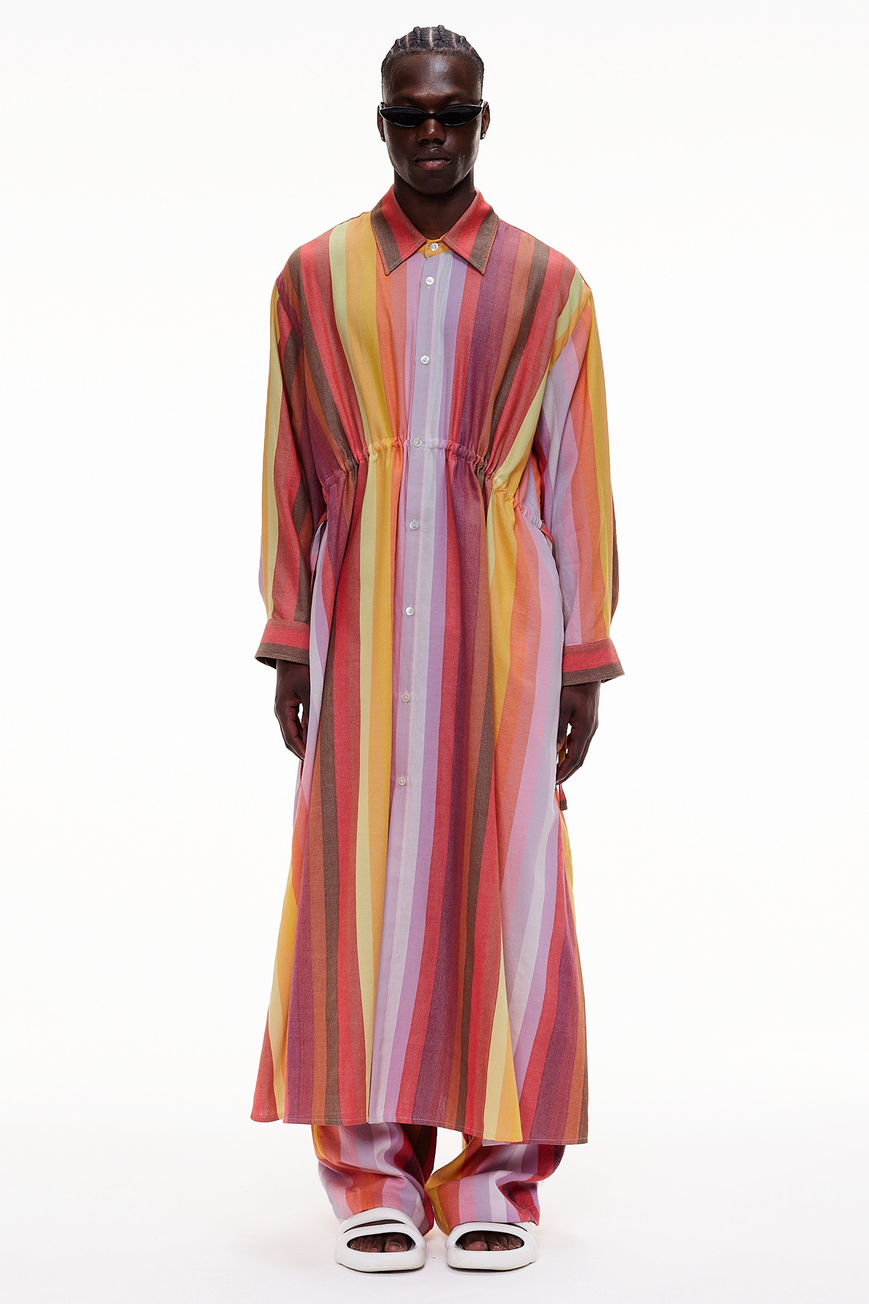 The Drawstring Shirt Dress - Stripe 65