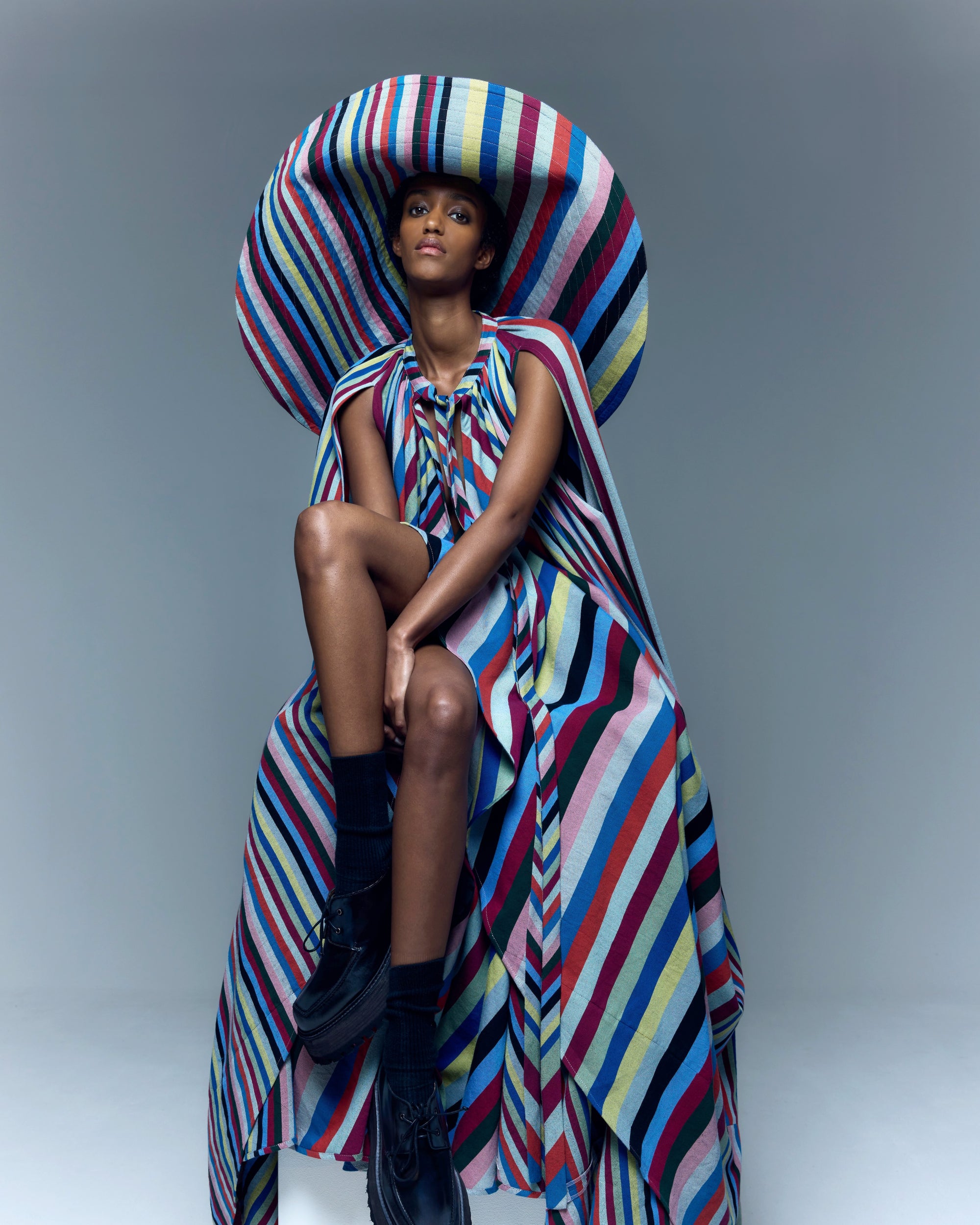 The Cape Dress : Multicolor Stripe