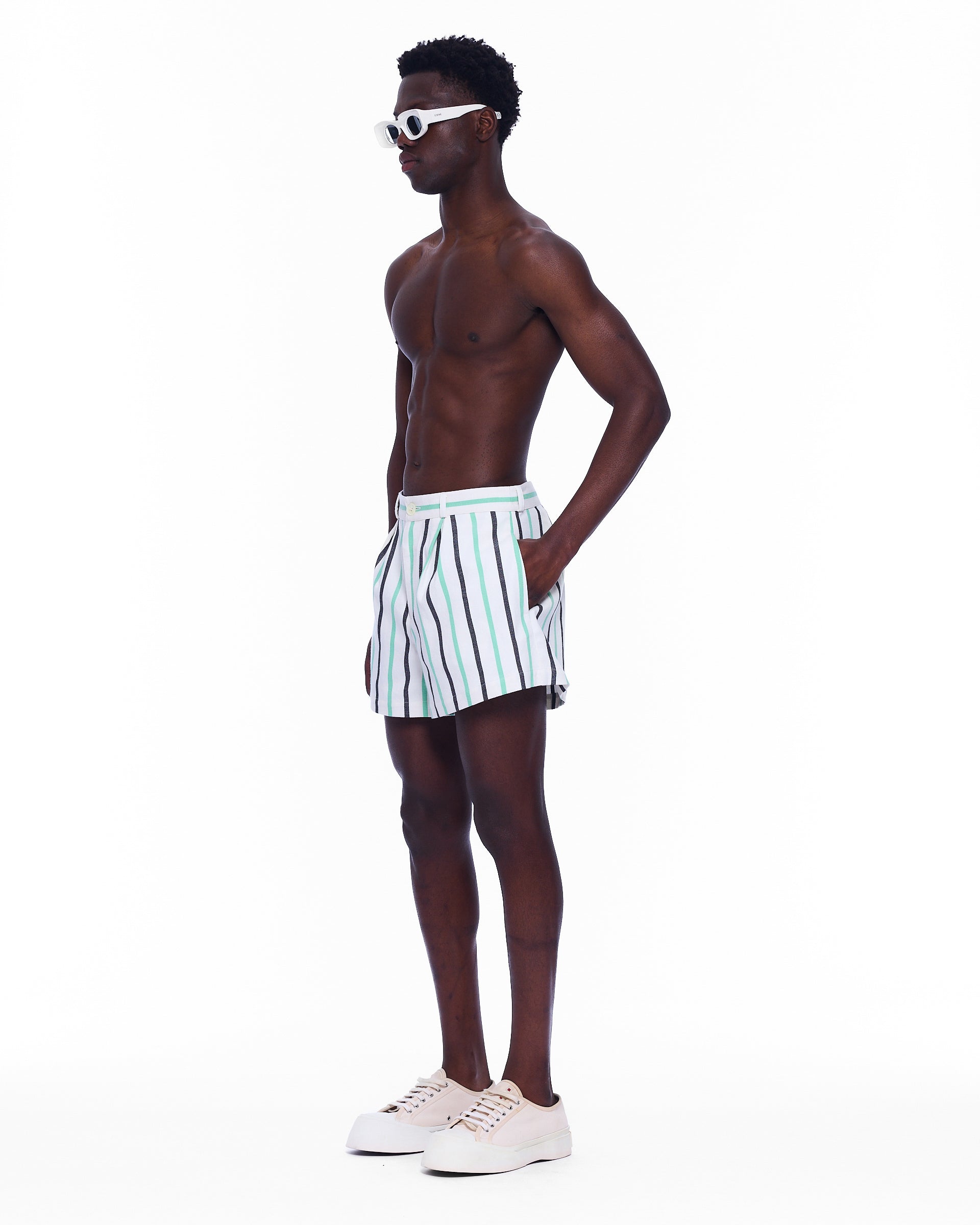 The Mid Rise Pleated Short : Stripe 6