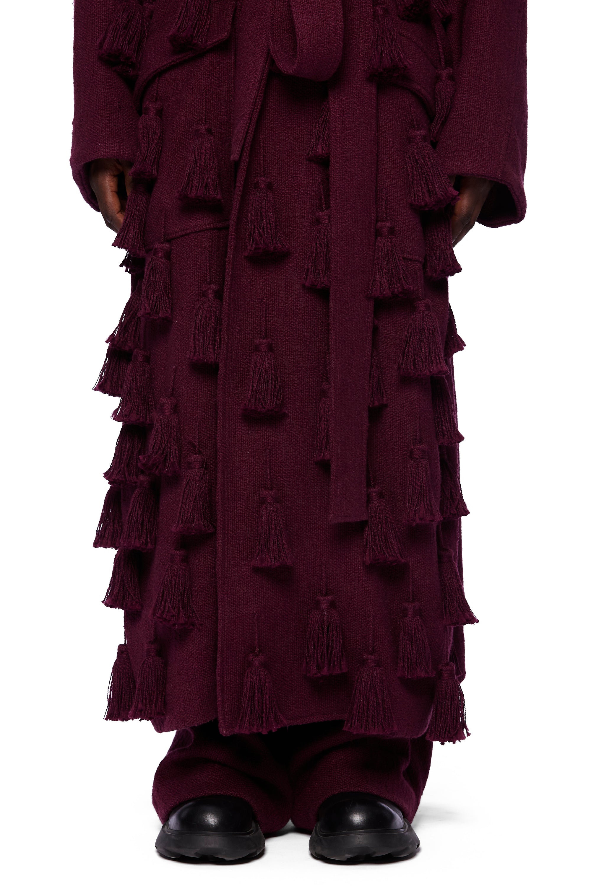 The PomPom Blanket Coat : Merlot Flamme