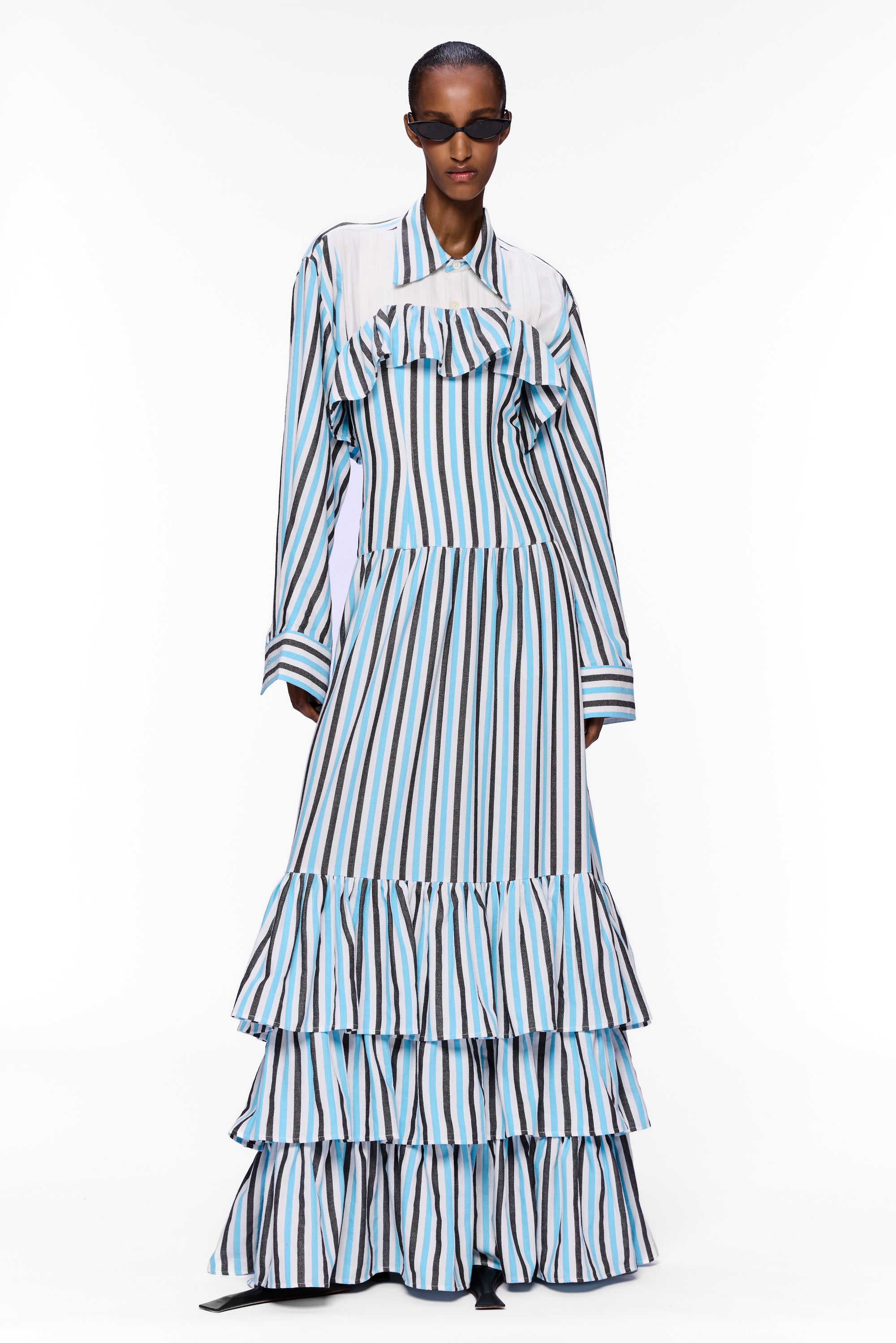 The Ruffled Corset Maxi Dress : Stripe 19