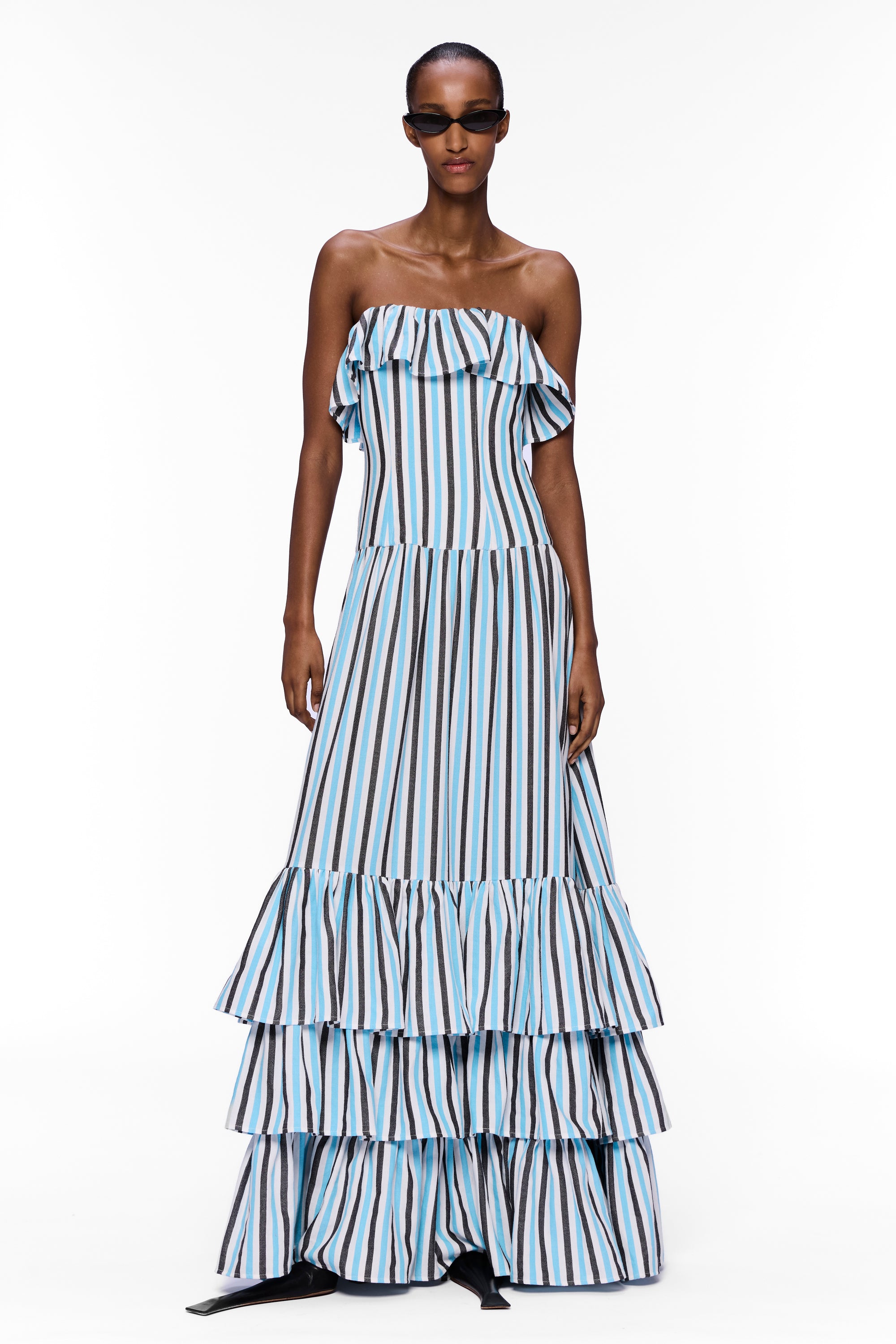 The Ruffled Corset Maxi Dress : Stripe 19