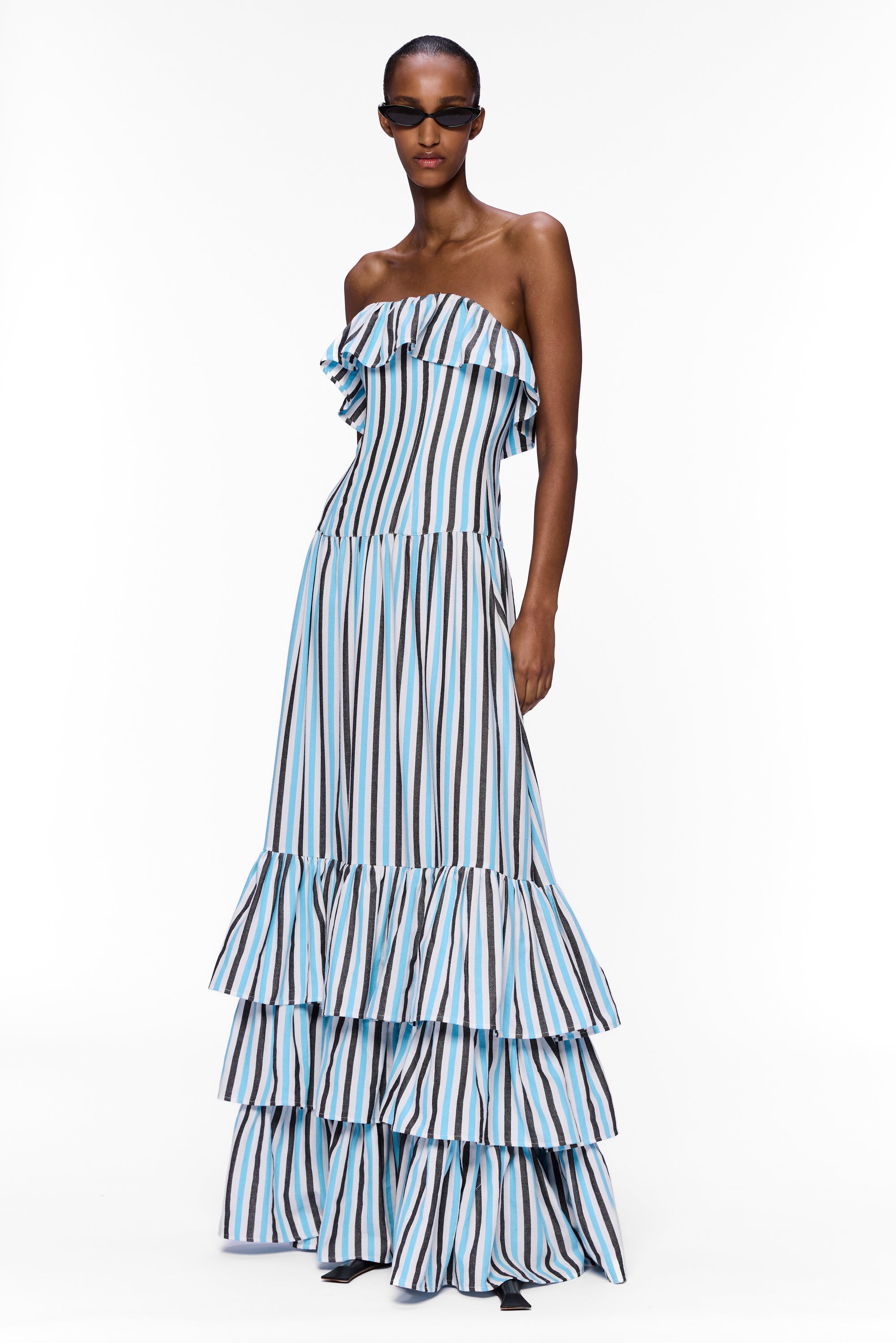 The Ruffled Corset Maxi Dress : Stripe 19