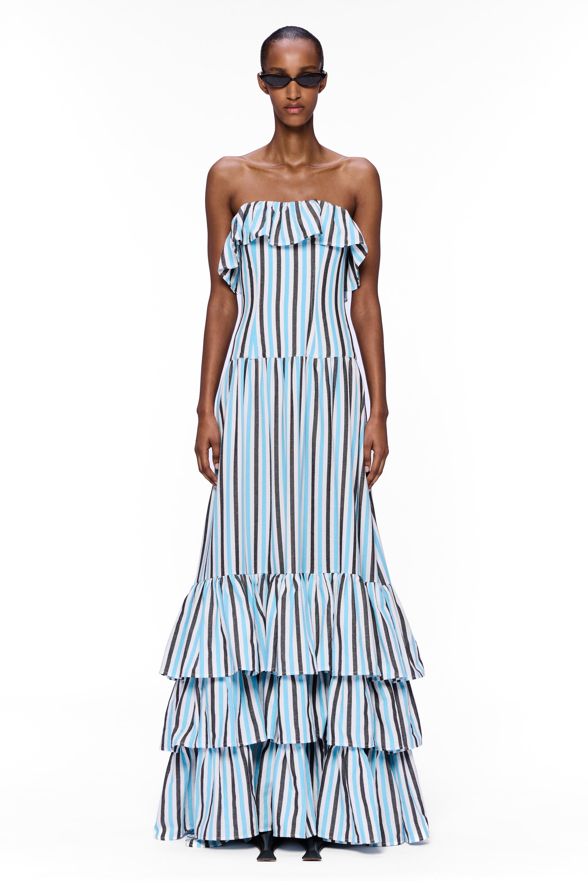 The Ruffled Corset Maxi Dress : Stripe 19