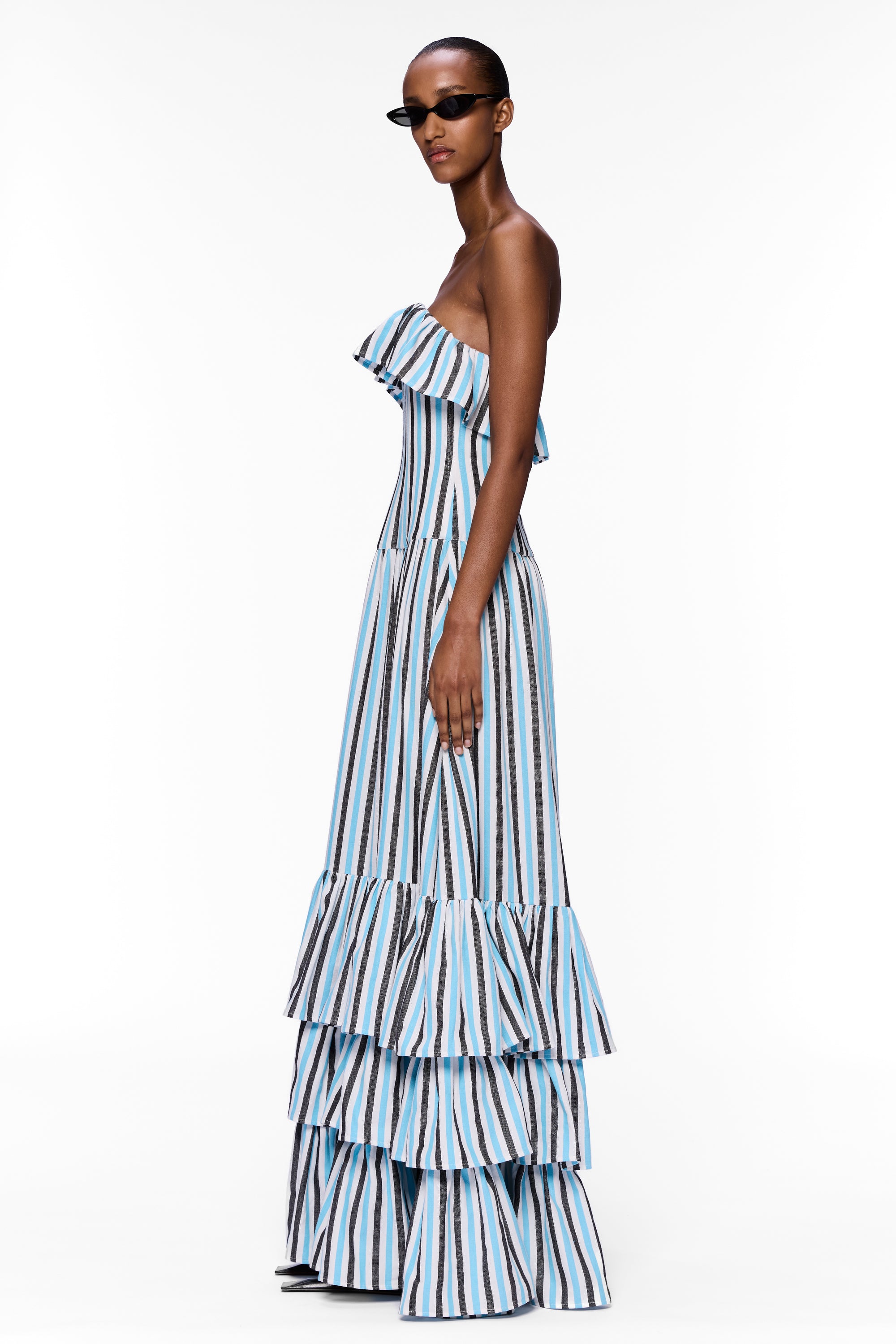 The Ruffled Corset Maxi Dress : Stripe 19