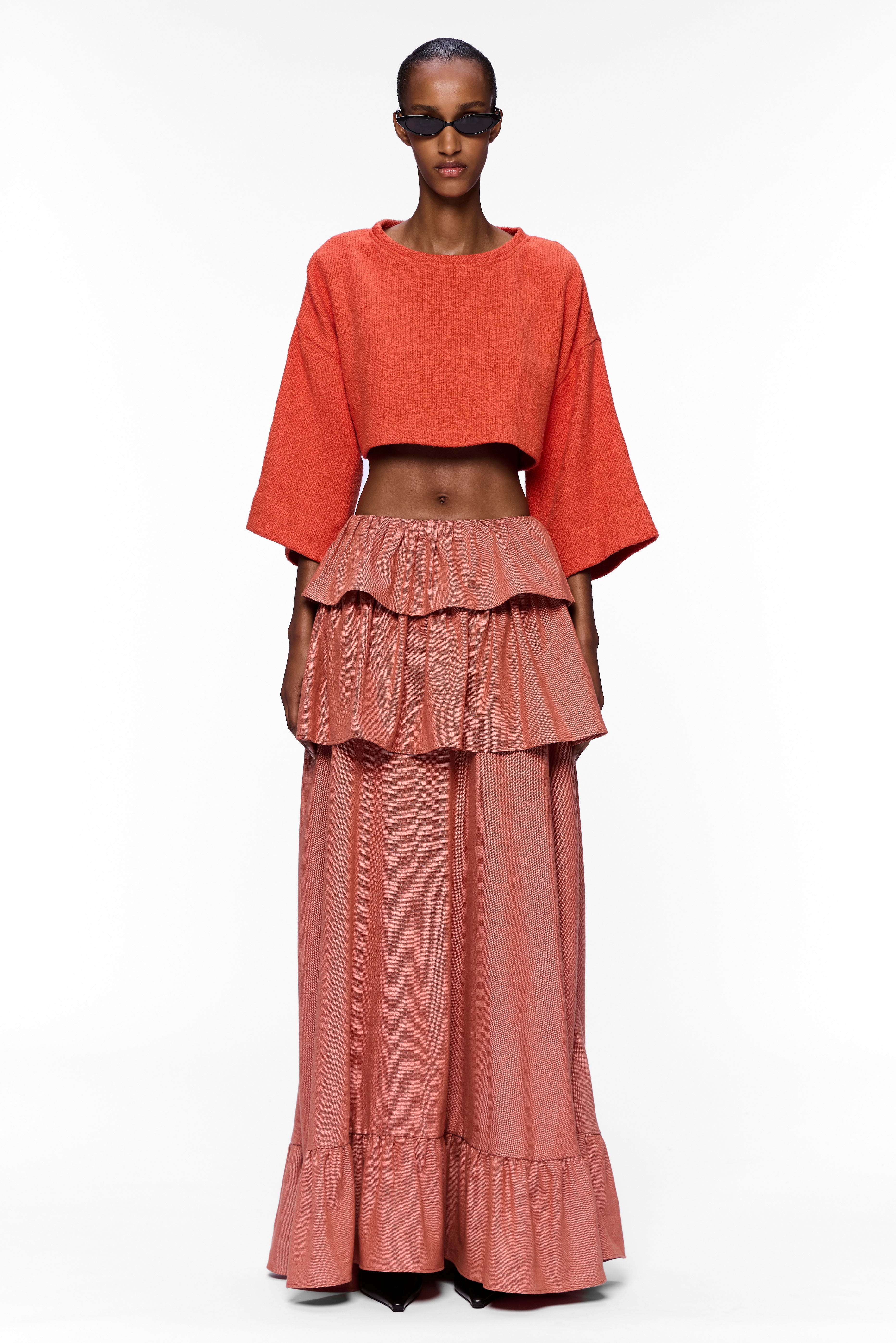 The Tiered Ruffle Skirt : Brick