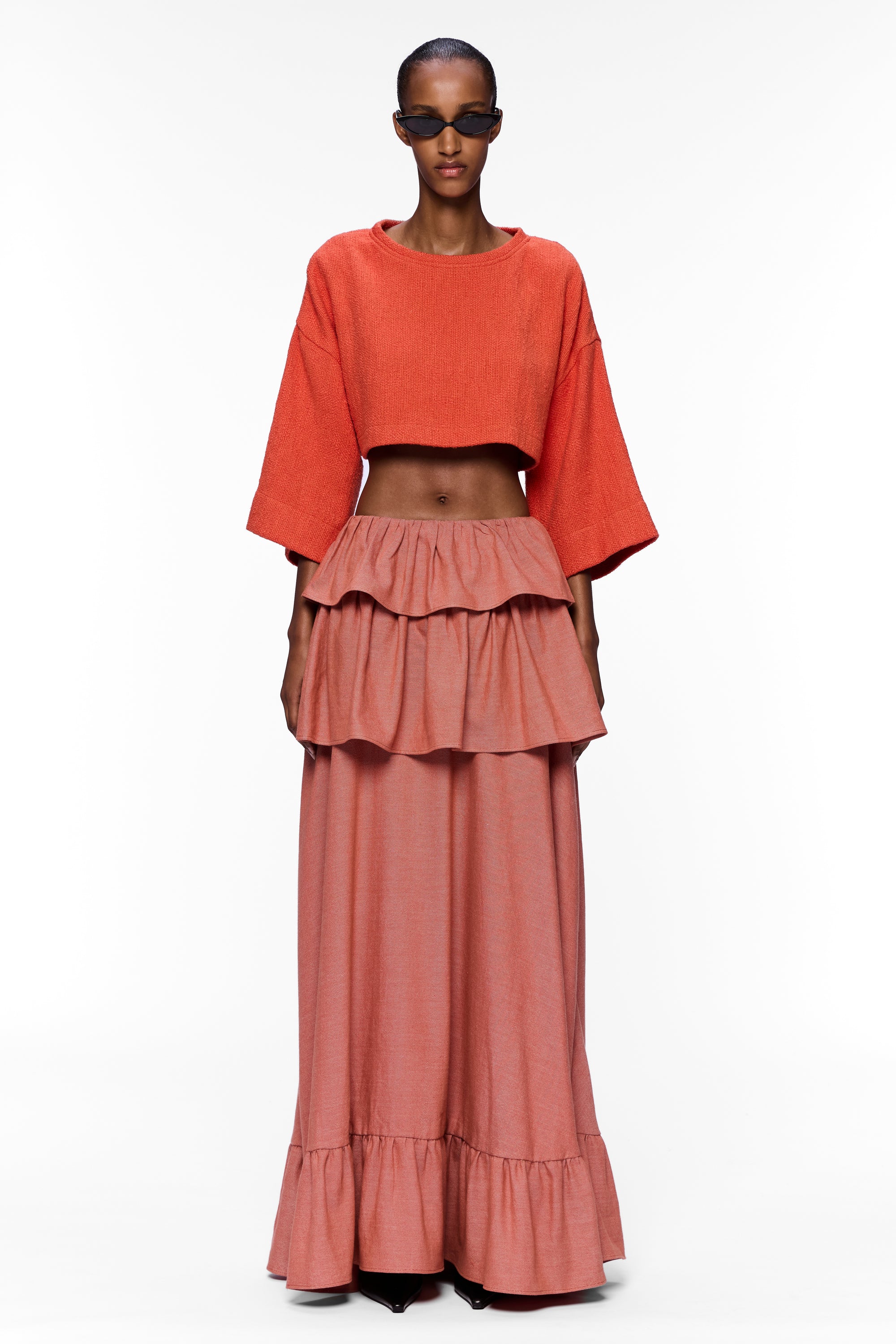 The Tiered Ruffle Skirt : Brick
