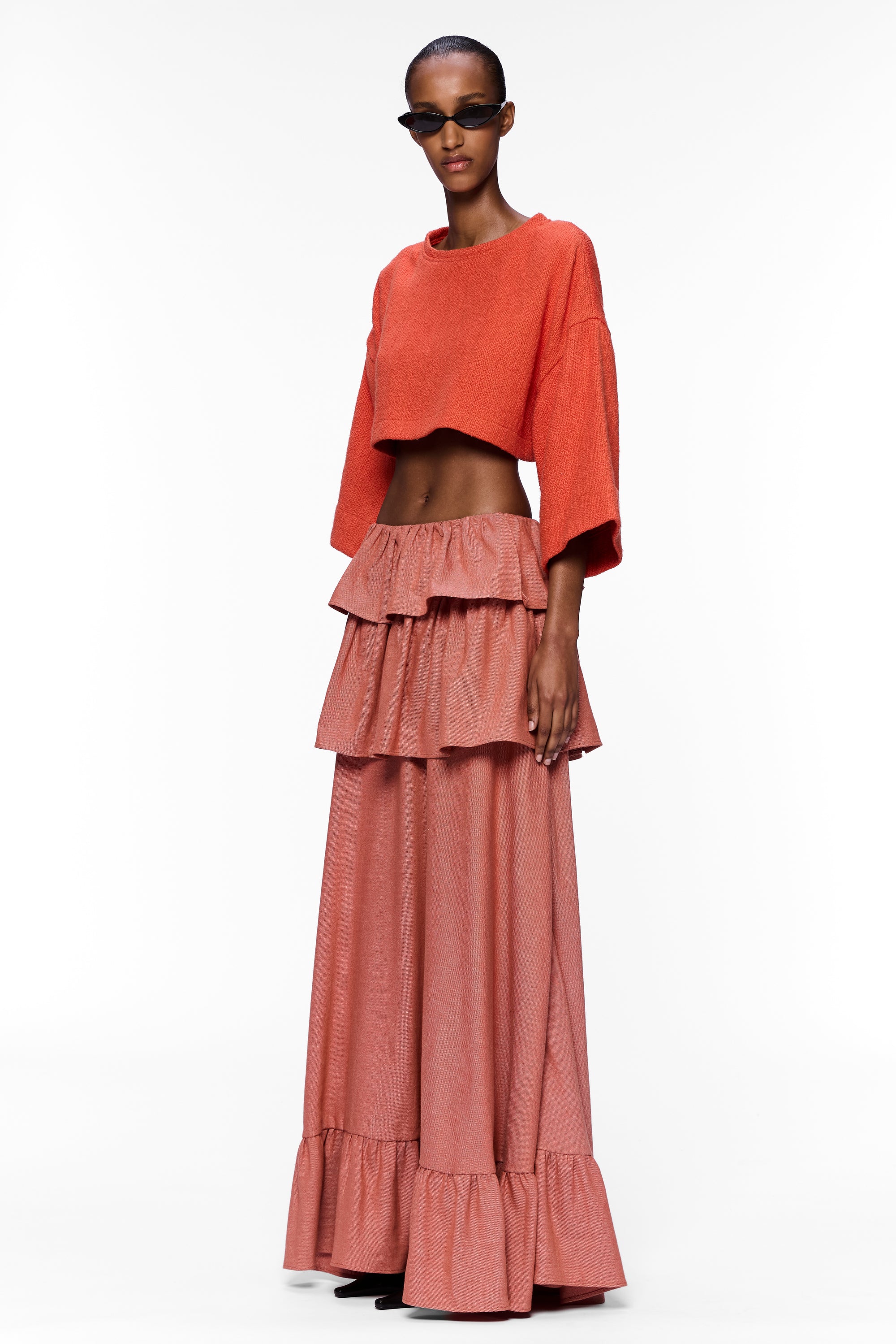 The Tiered Ruffle Skirt : Brick