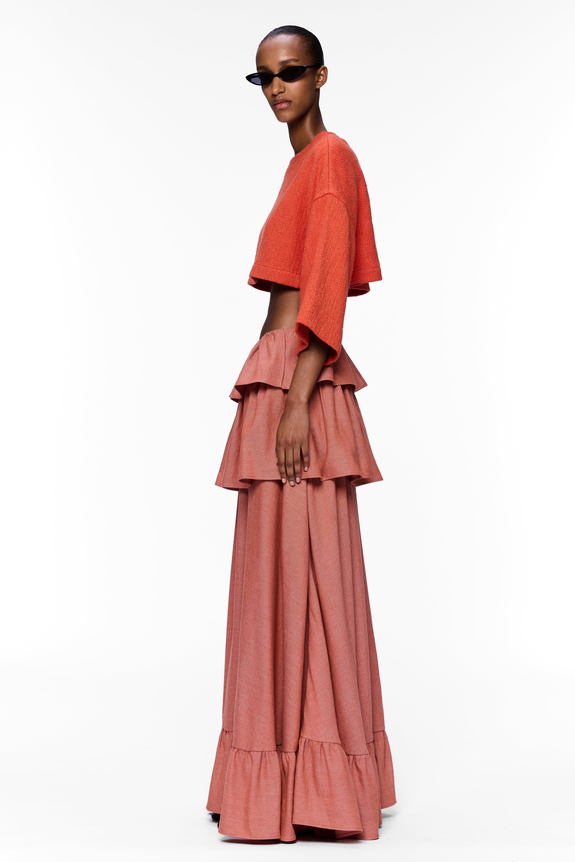 The Tiered Ruffle Skirt : Brick