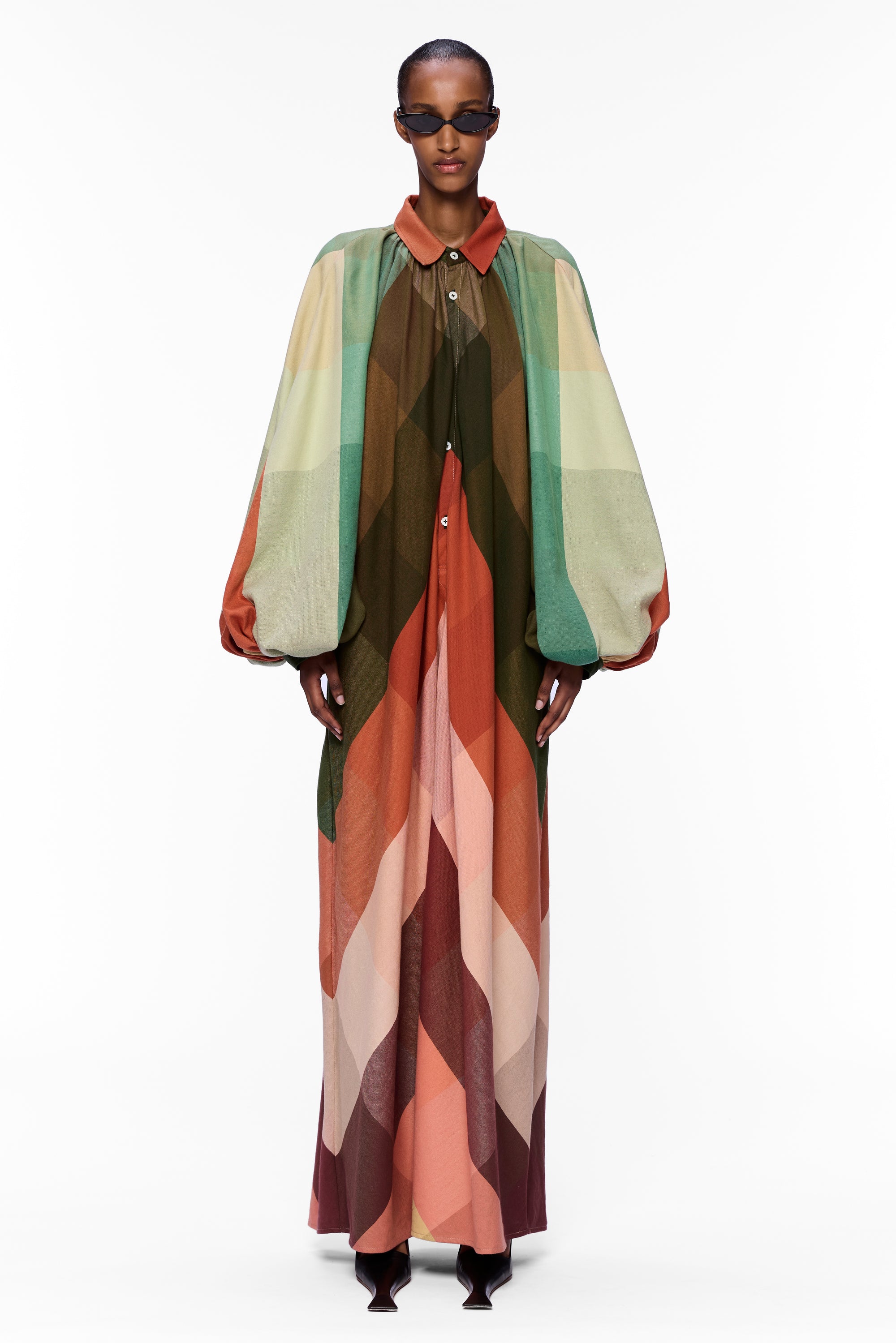 The Touareg Dress with Balloon Sleeve : Plaid Multicolor