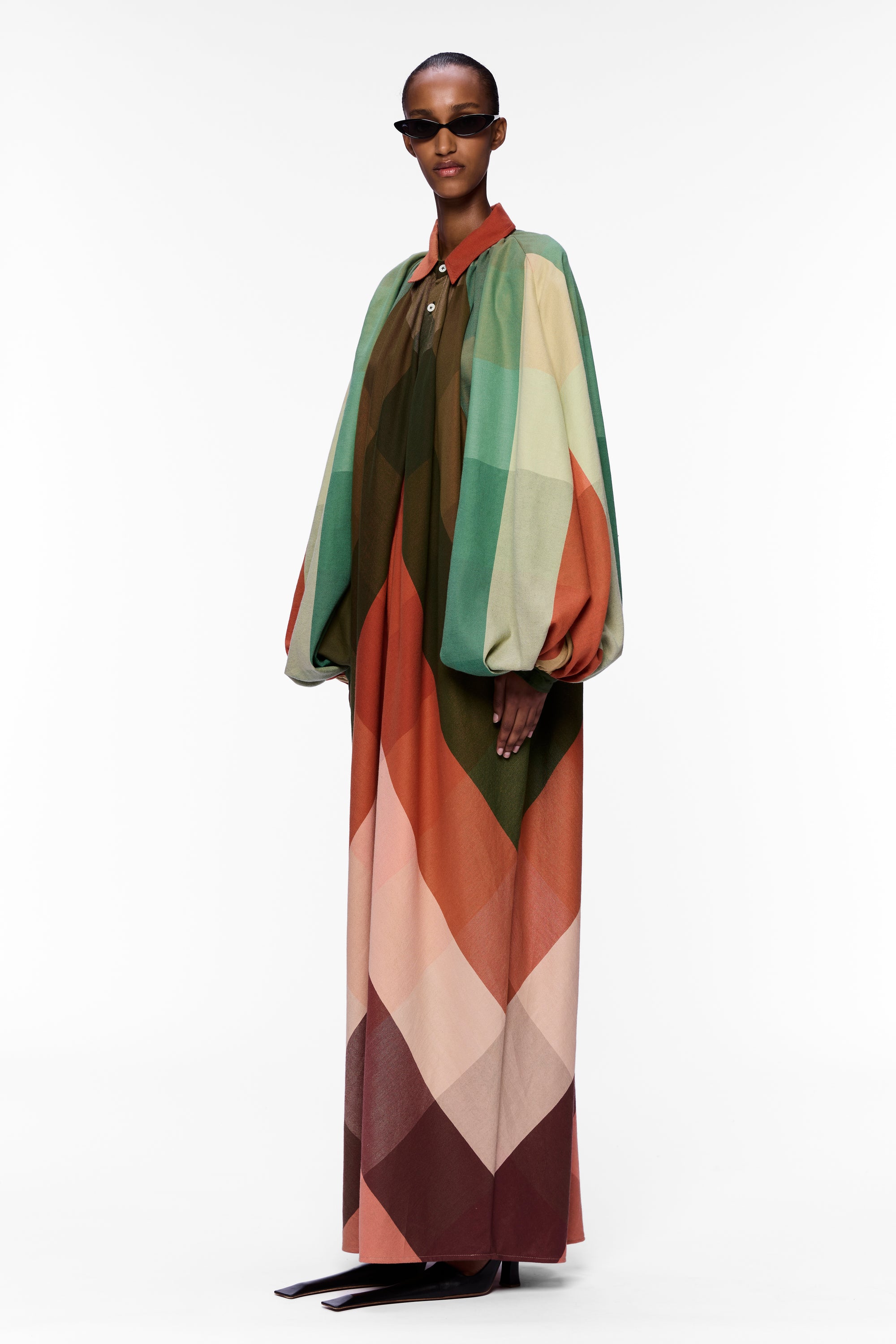 The Touareg Dress with Balloon Sleeve : Plaid Multicolor