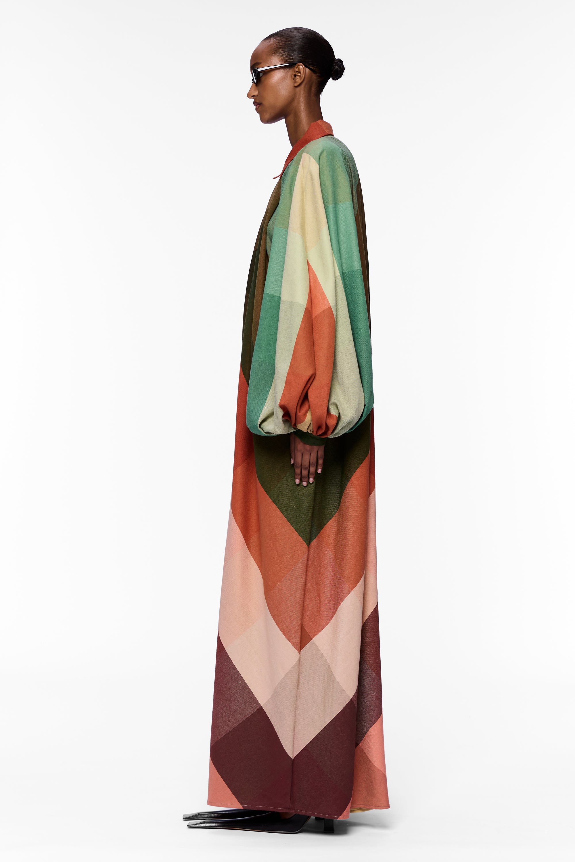 The Touareg Dress with Balloon Sleeve : Plaid Multicolor