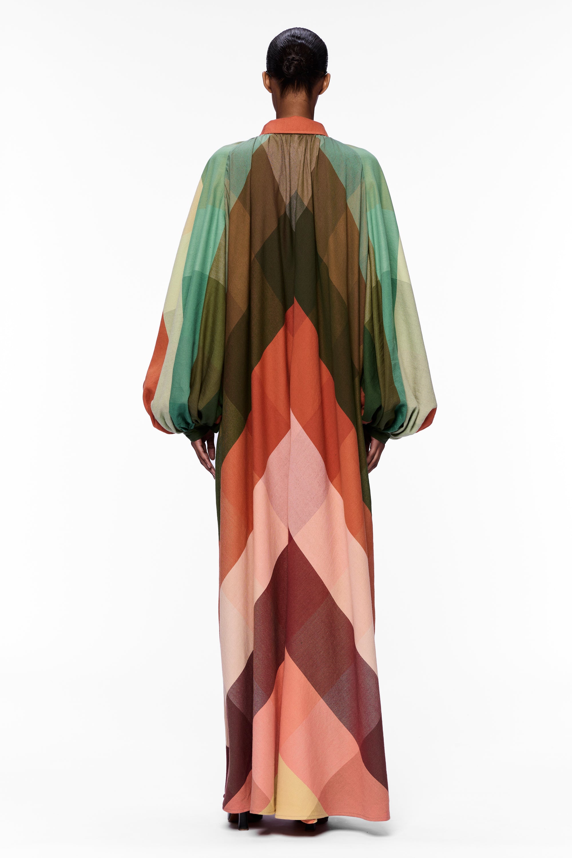 The Touareg Dress with Balloon Sleeve : Plaid Multicolor