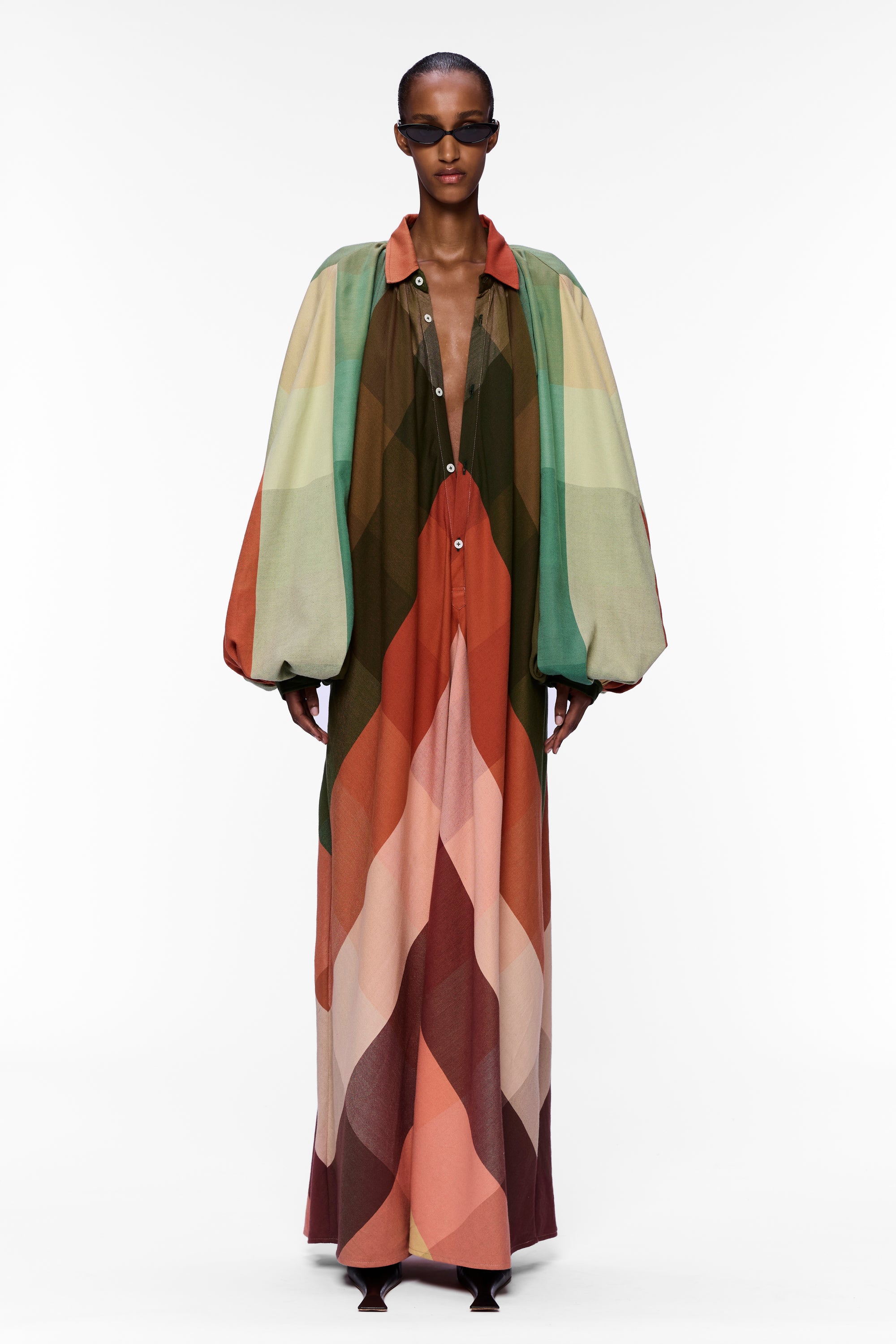 The Touareg Dress with Balloon Sleeve : Plaid Multicolor