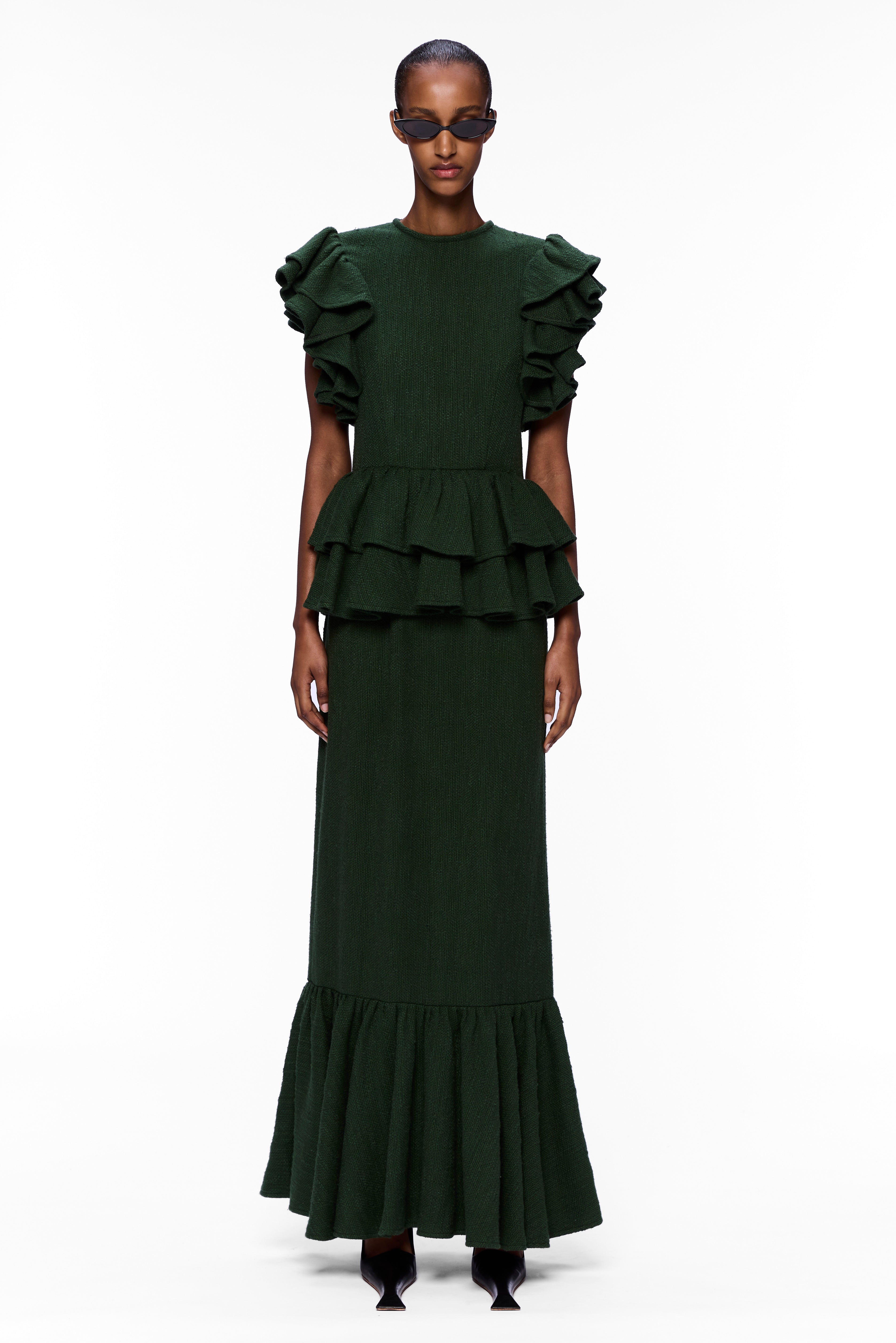 The Column Ruffle Dress : Pine Flamme