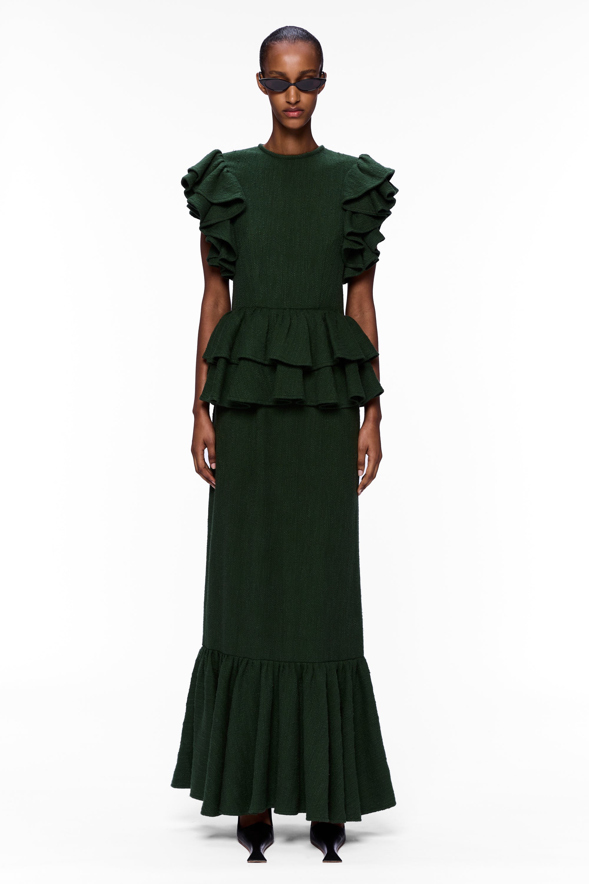 The Column Ruffle Dress : Pine Flamme