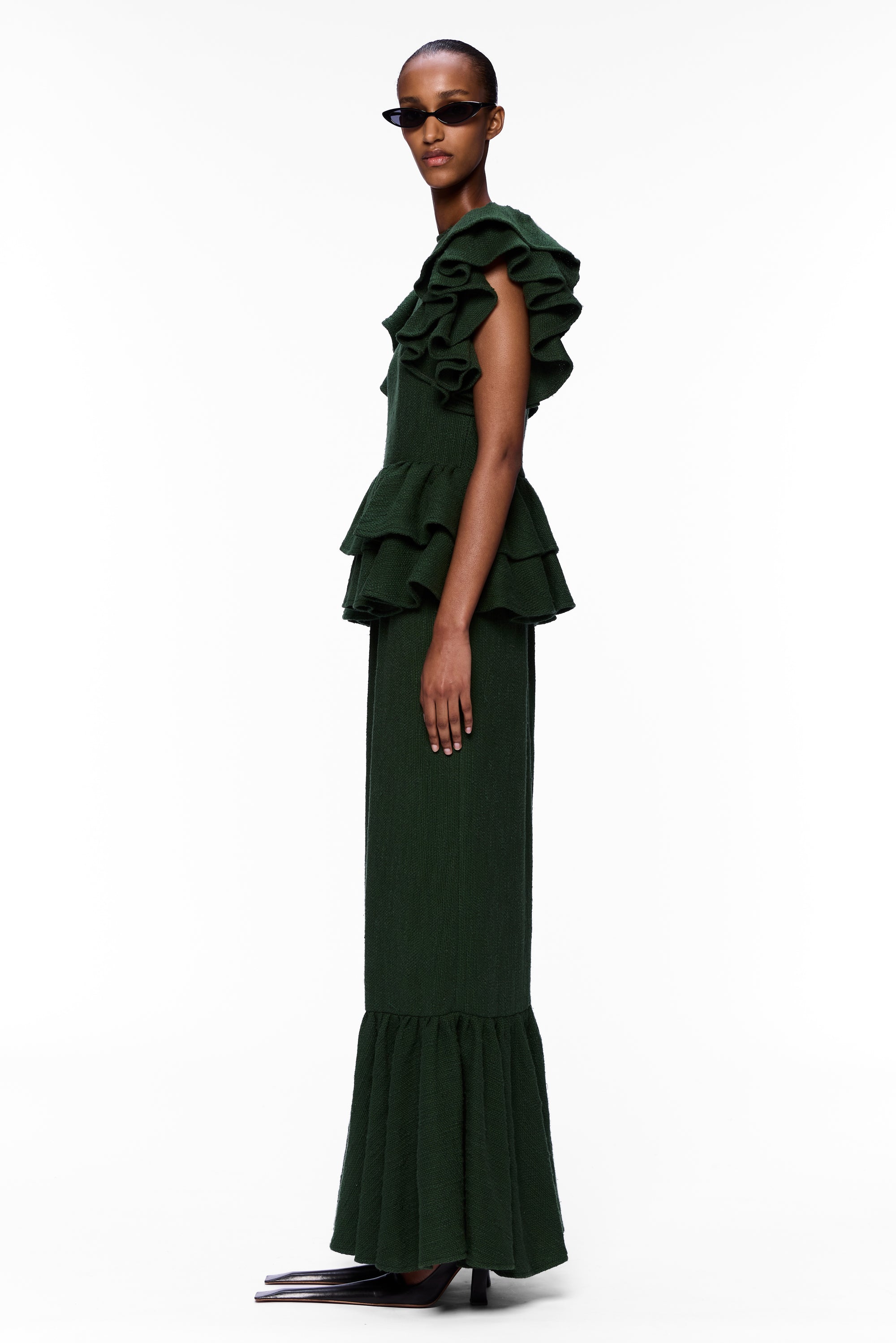 The Column Ruffle Dress : Pine Flamme