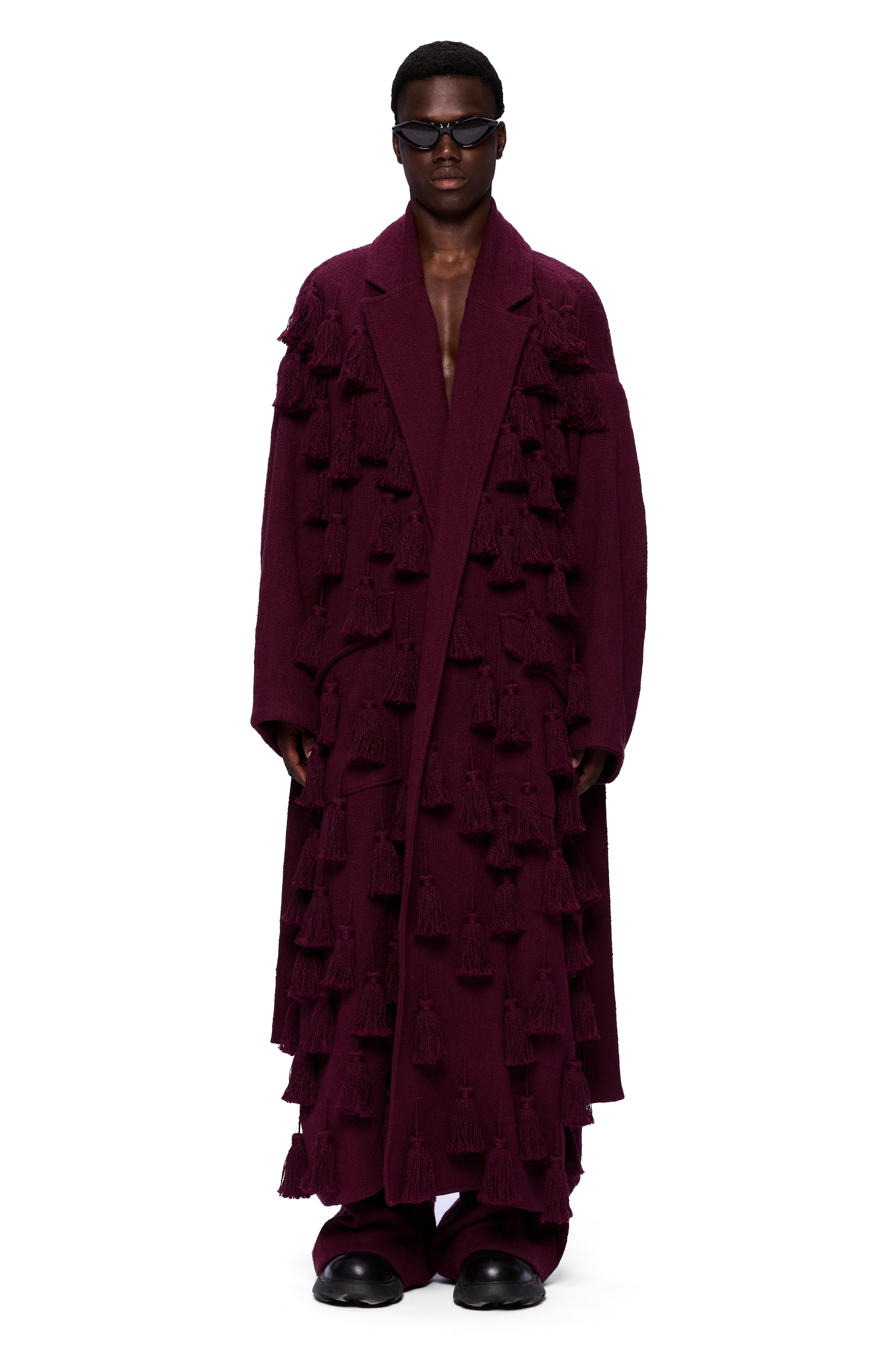 The PomPom Blanket Coat : Merlot Flamme