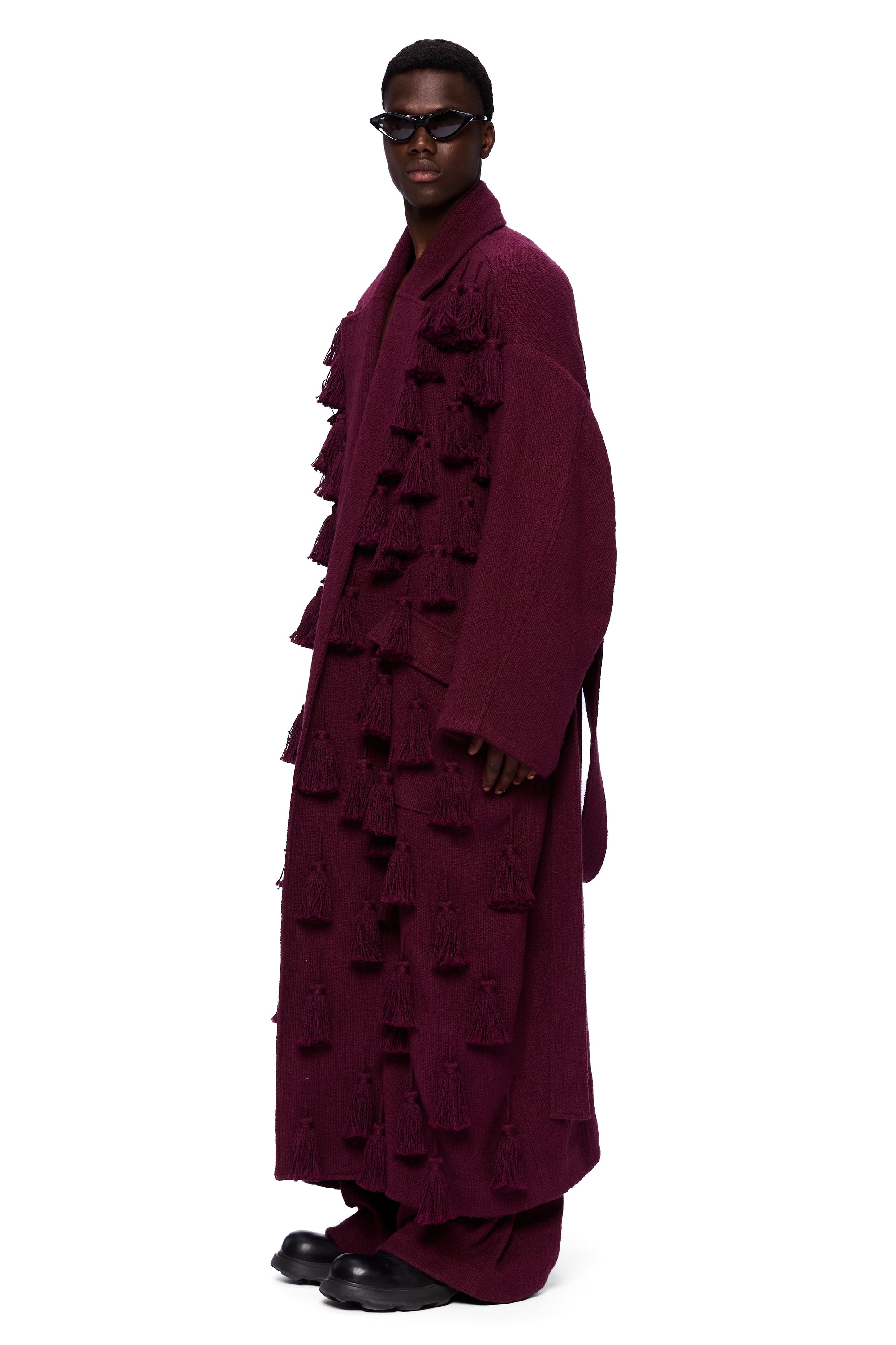 The PomPom Blanket Coat : Merlot Flamme