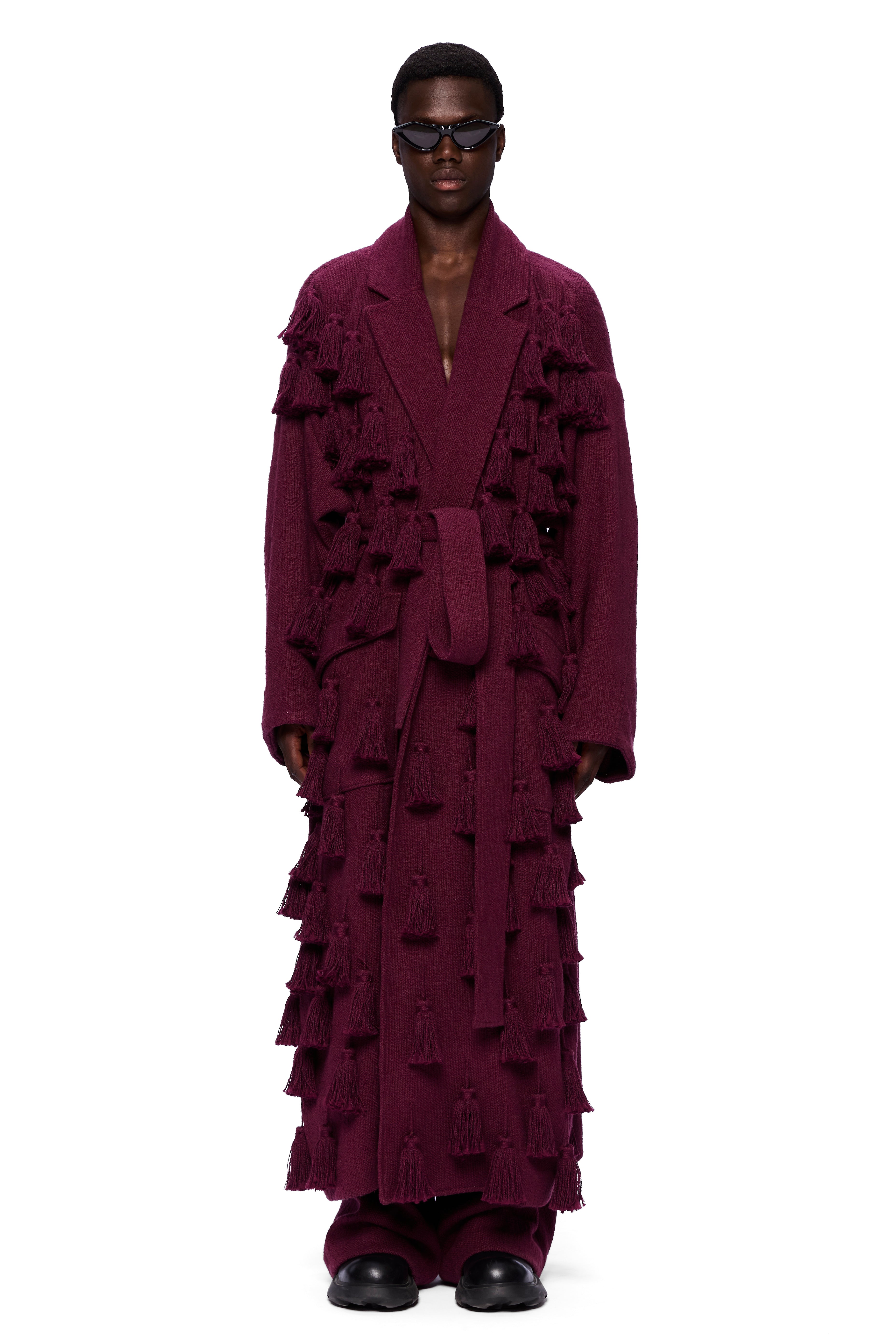 The PomPom Blanket Coat : Merlot Flamme