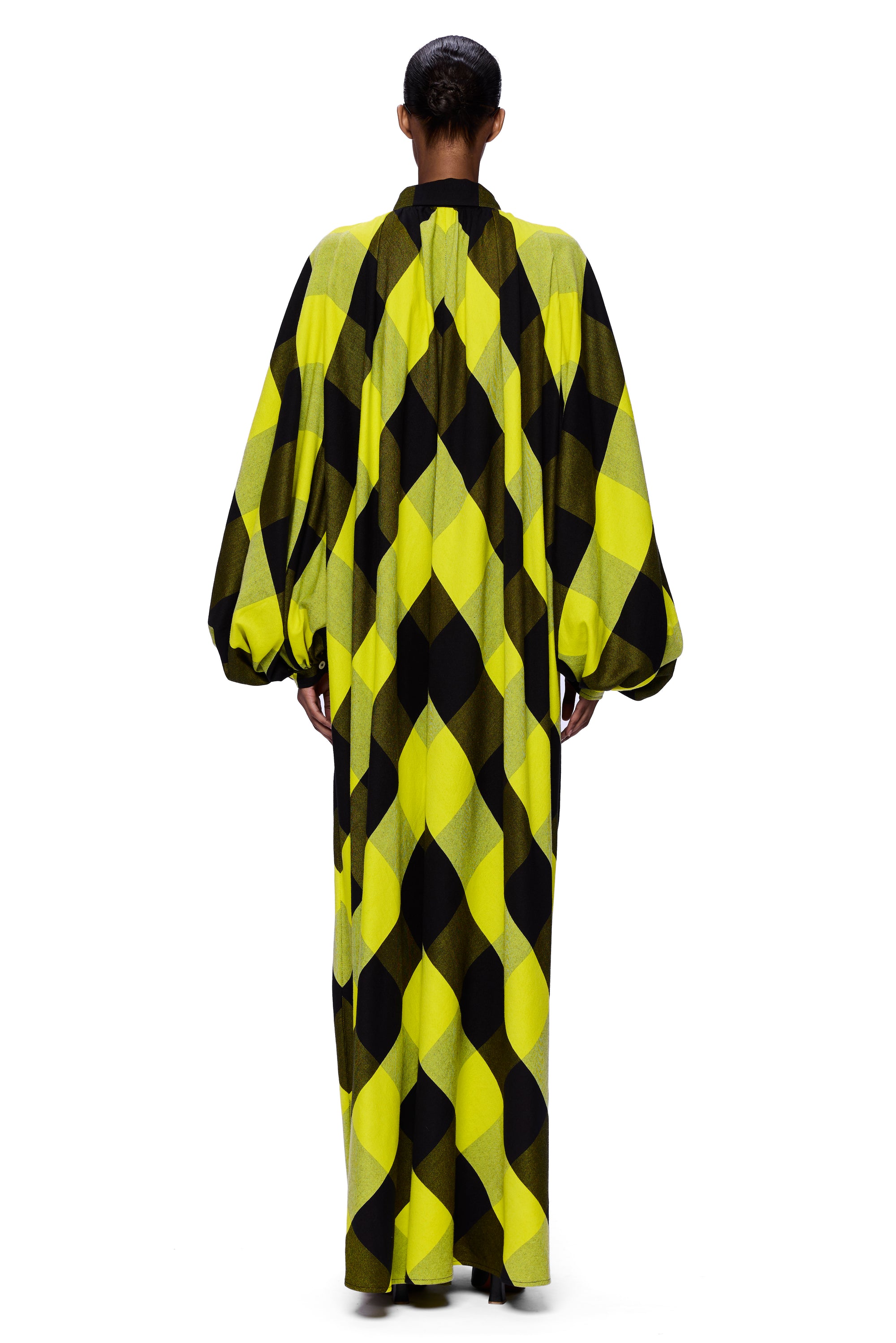 The Touareg Dress with Balloon Sleeve : Plaid Black + Sunny