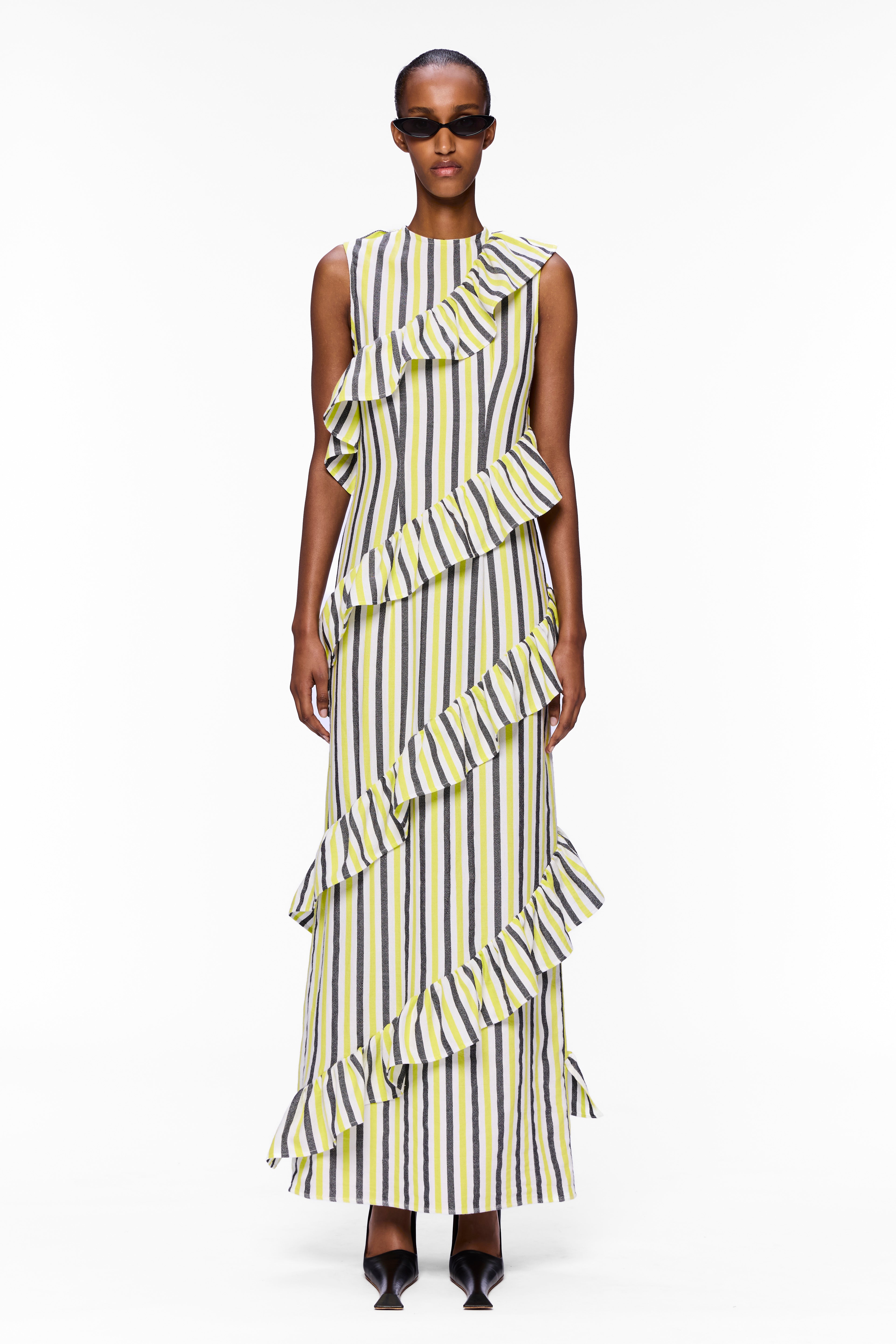 The Spiral Ruffle Dress : Stripe 22