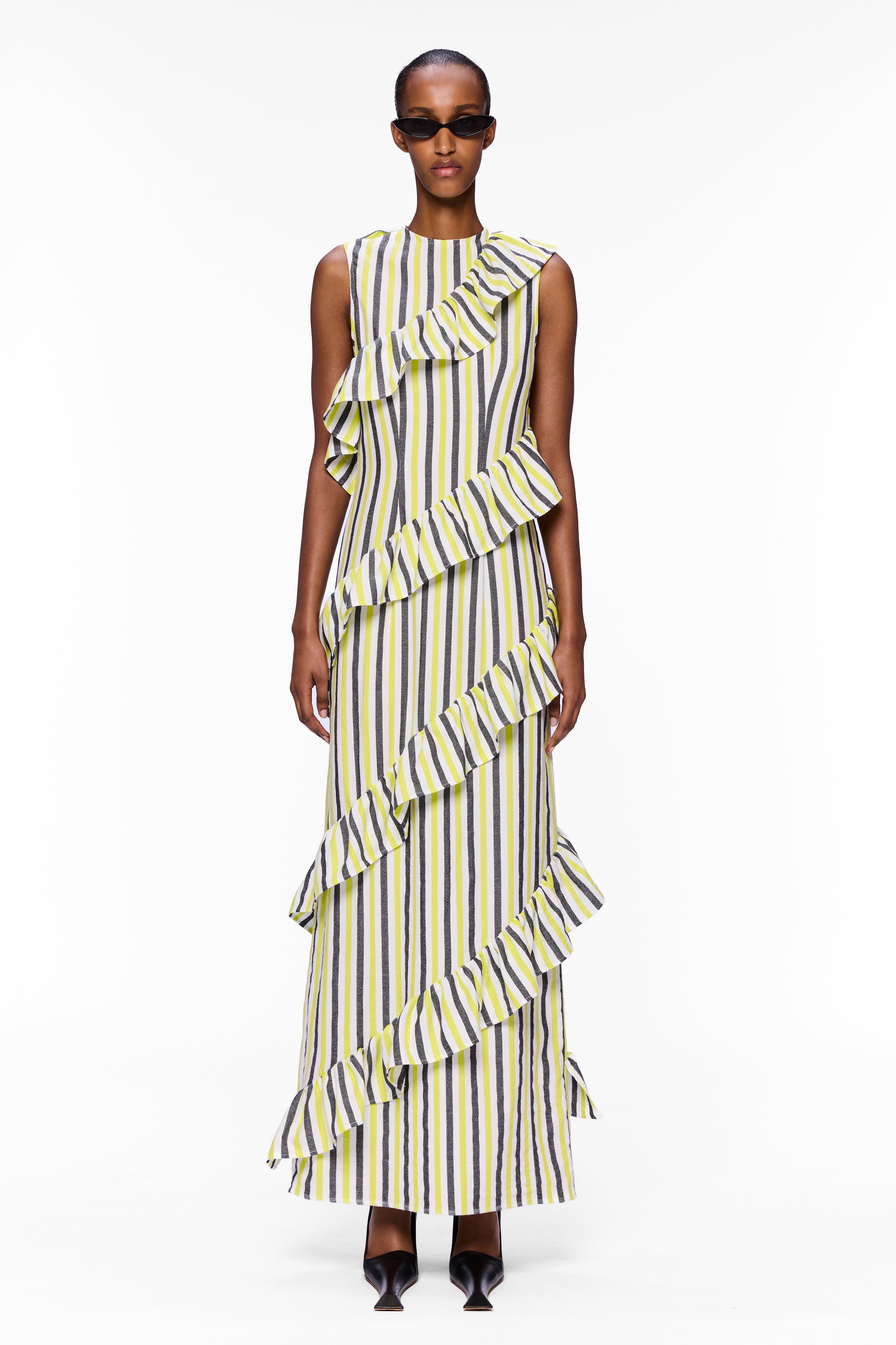 The Spiral Ruffle Dress : Stripe 22