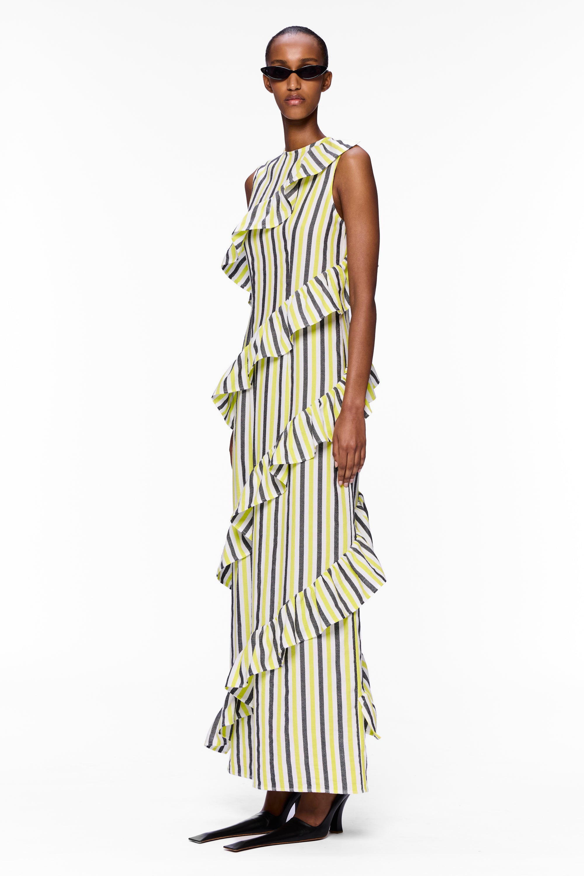 The Spiral Ruffle Dress : Stripe 22