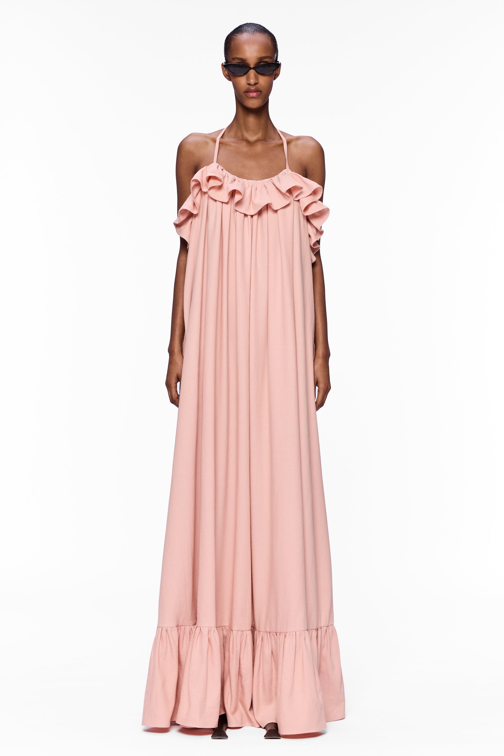 The Ruffled Slip Dress : Flesh