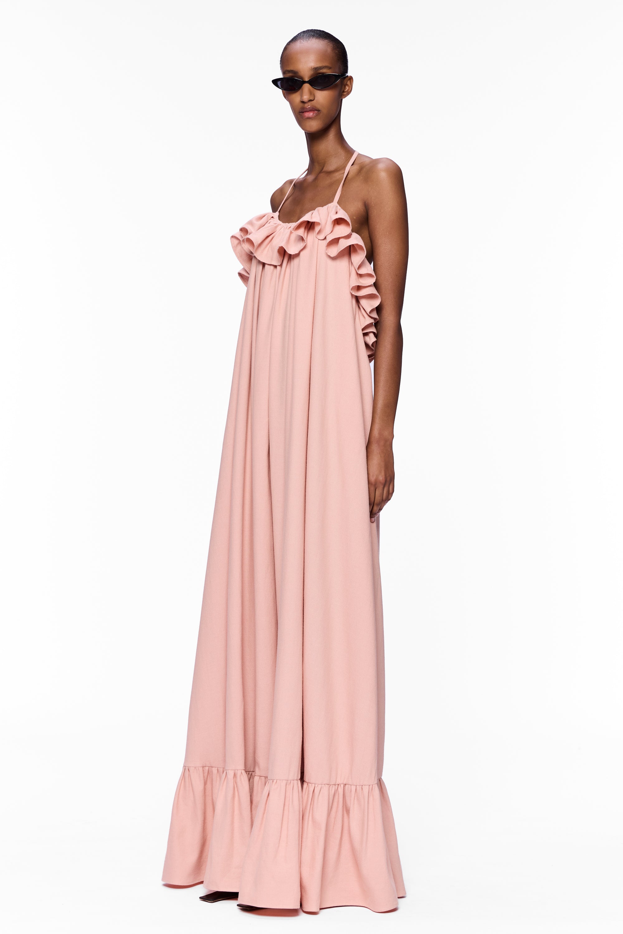 The Ruffled Slip Dress : Flesh