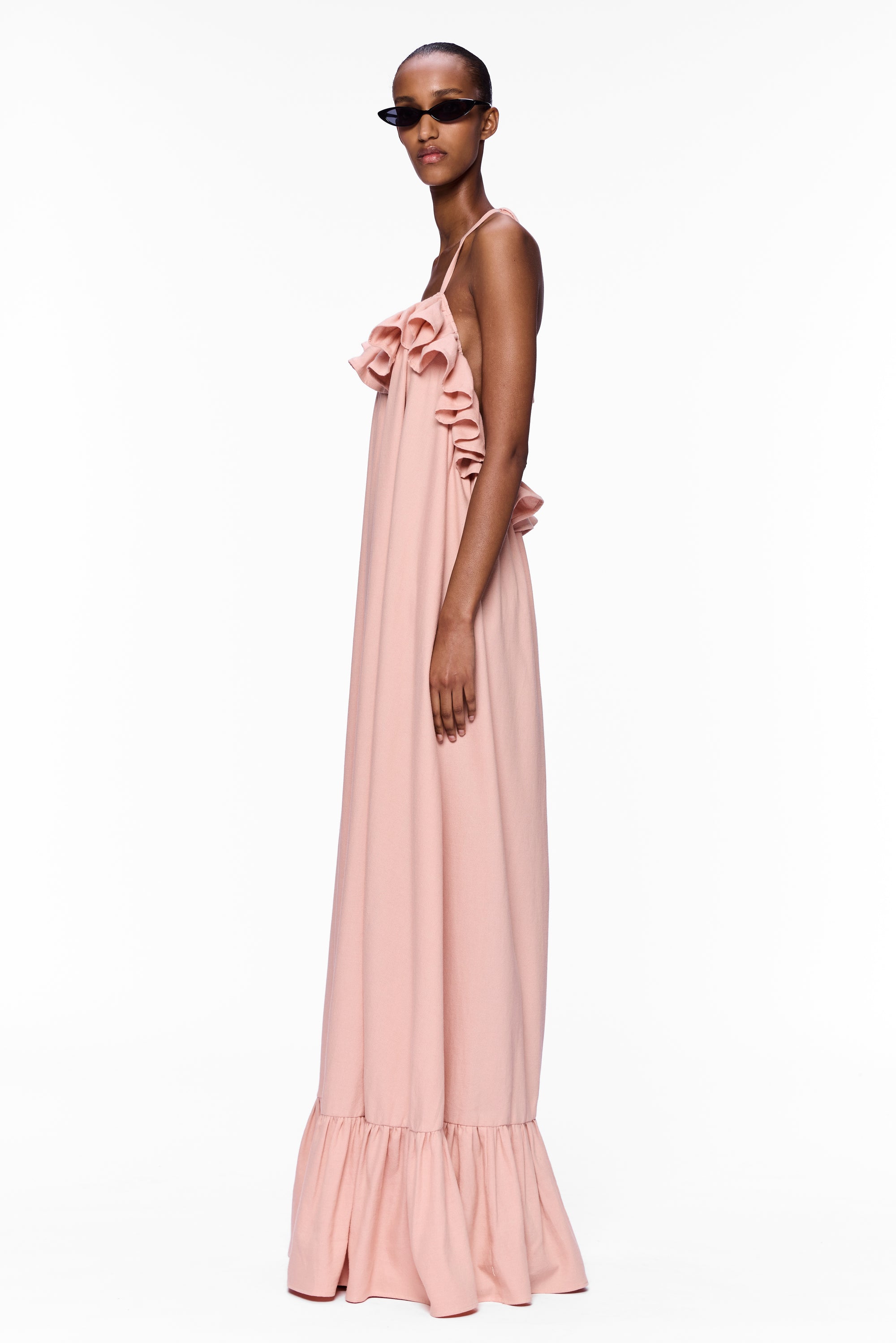 The Ruffled Slip Dress : Flesh