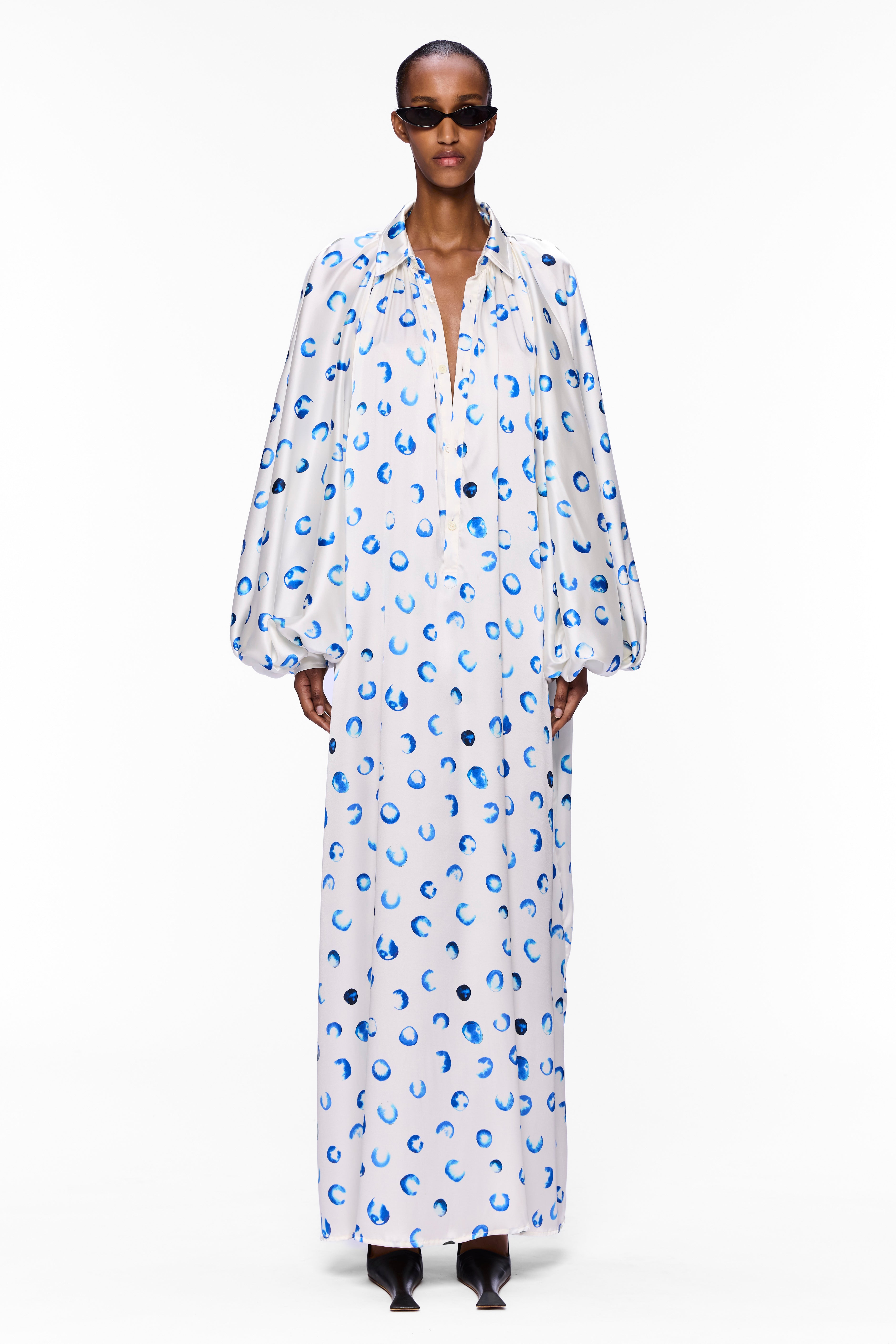 The Touareg Dress with Balloon Sleeve : Blue Silk