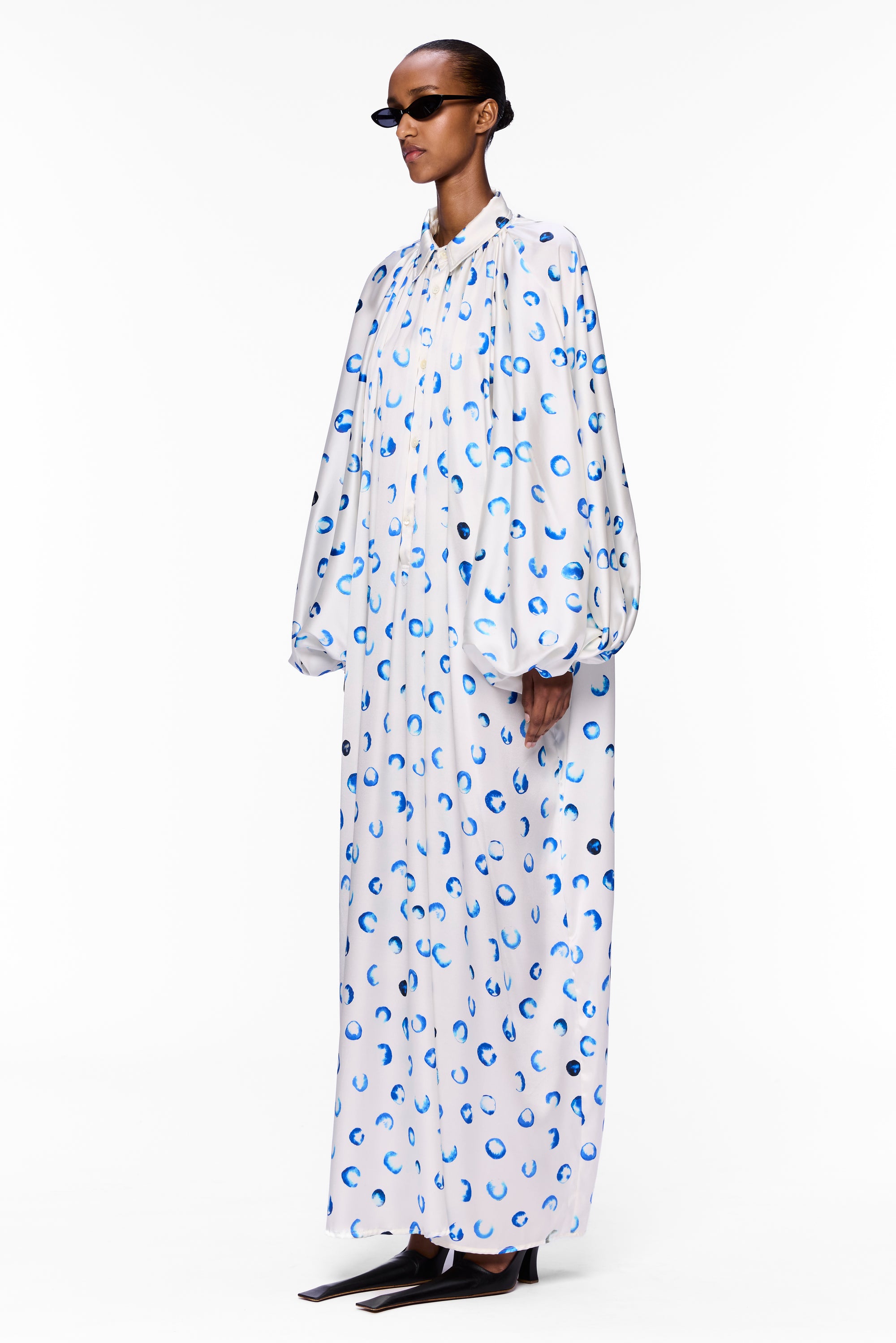 The Touareg Dress with Balloon Sleeve : Blue Silk