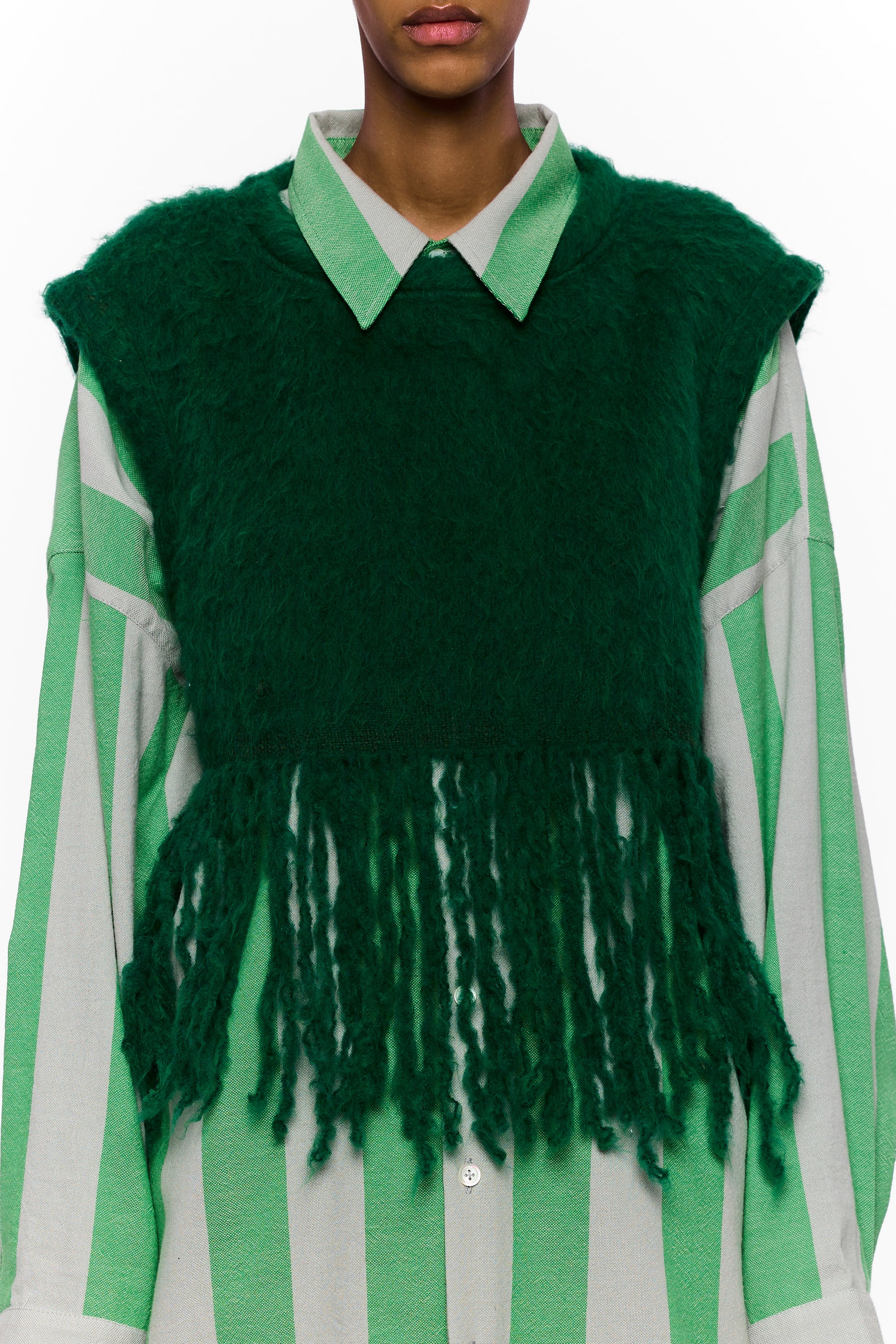The Vest with Fringe: Eden Green Wool