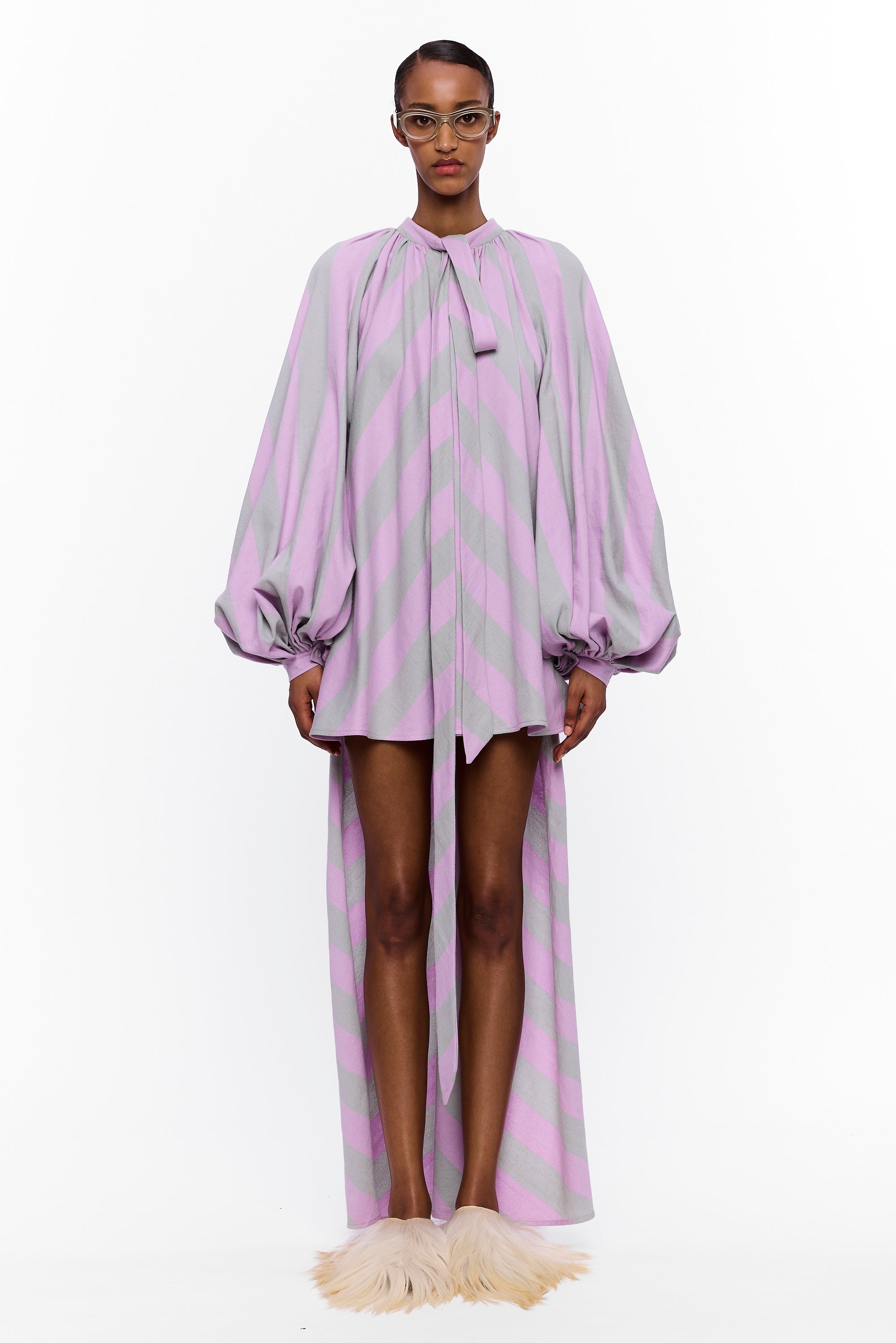 The High-Low Touareg Dress with Balloon Sleeve : Stripe 4