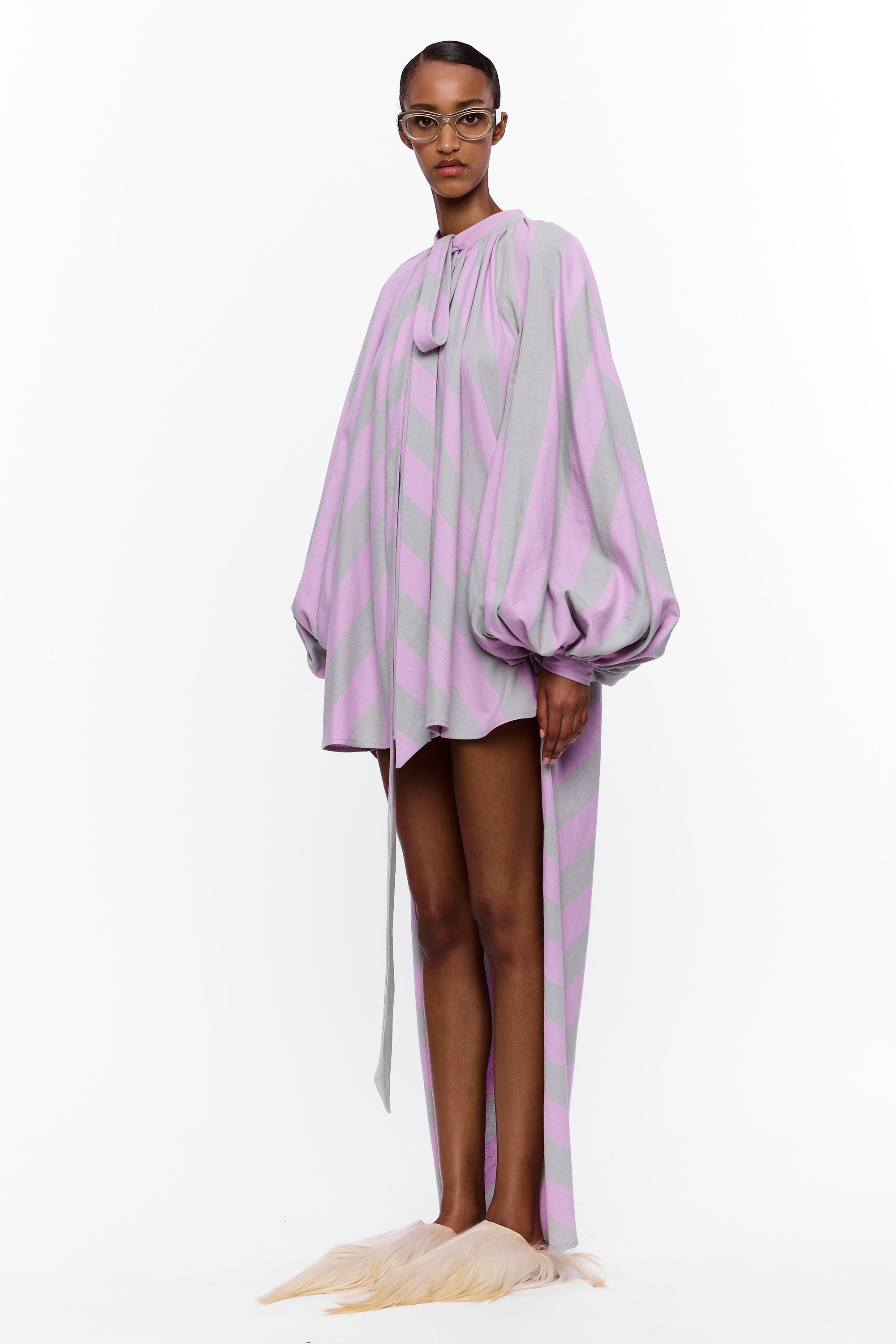 The High-Low Touareg Dress with Balloon Sleeve : Stripe 4