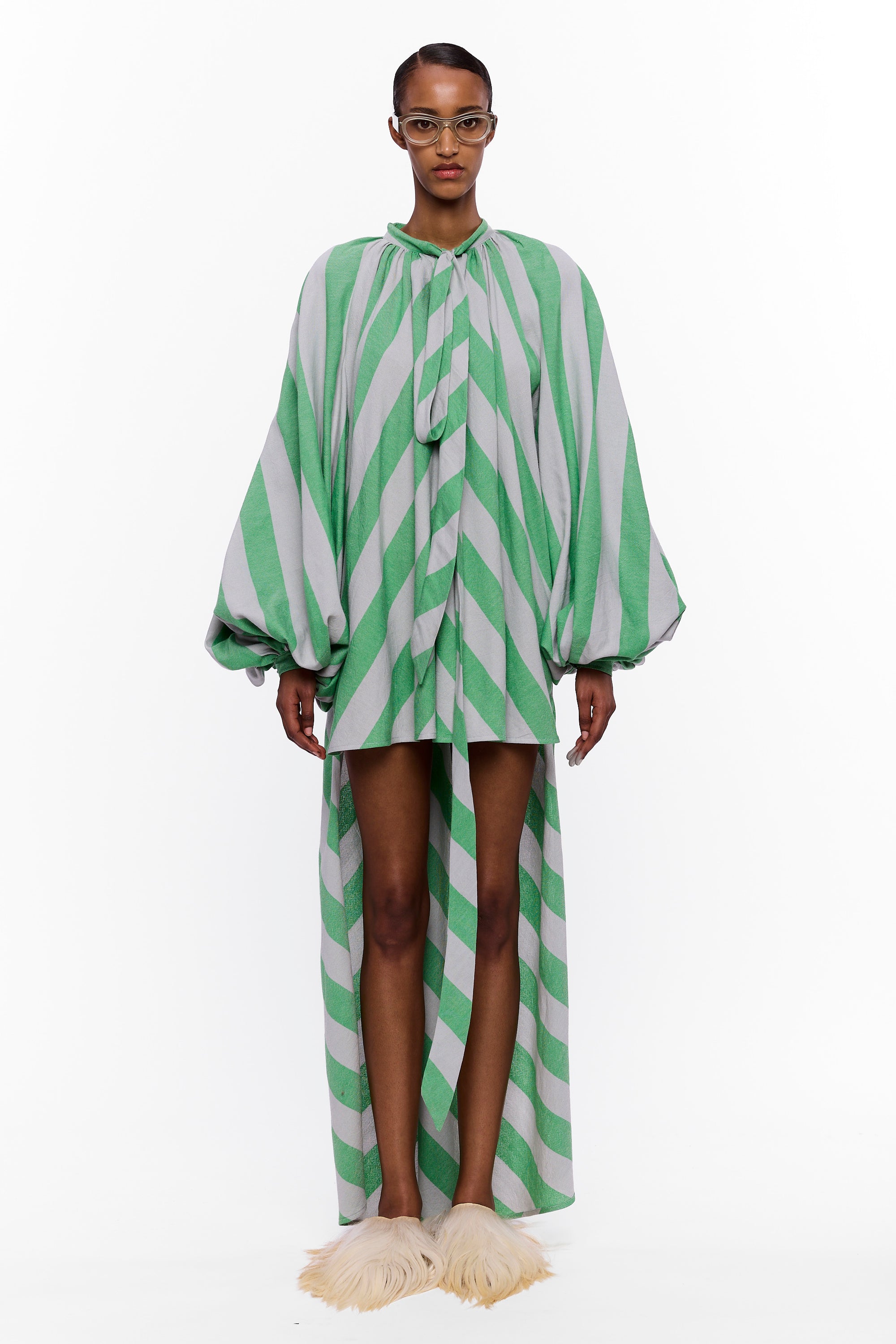 The High-Low Touareg Dress with Balloon Sleeve : Stripe 10