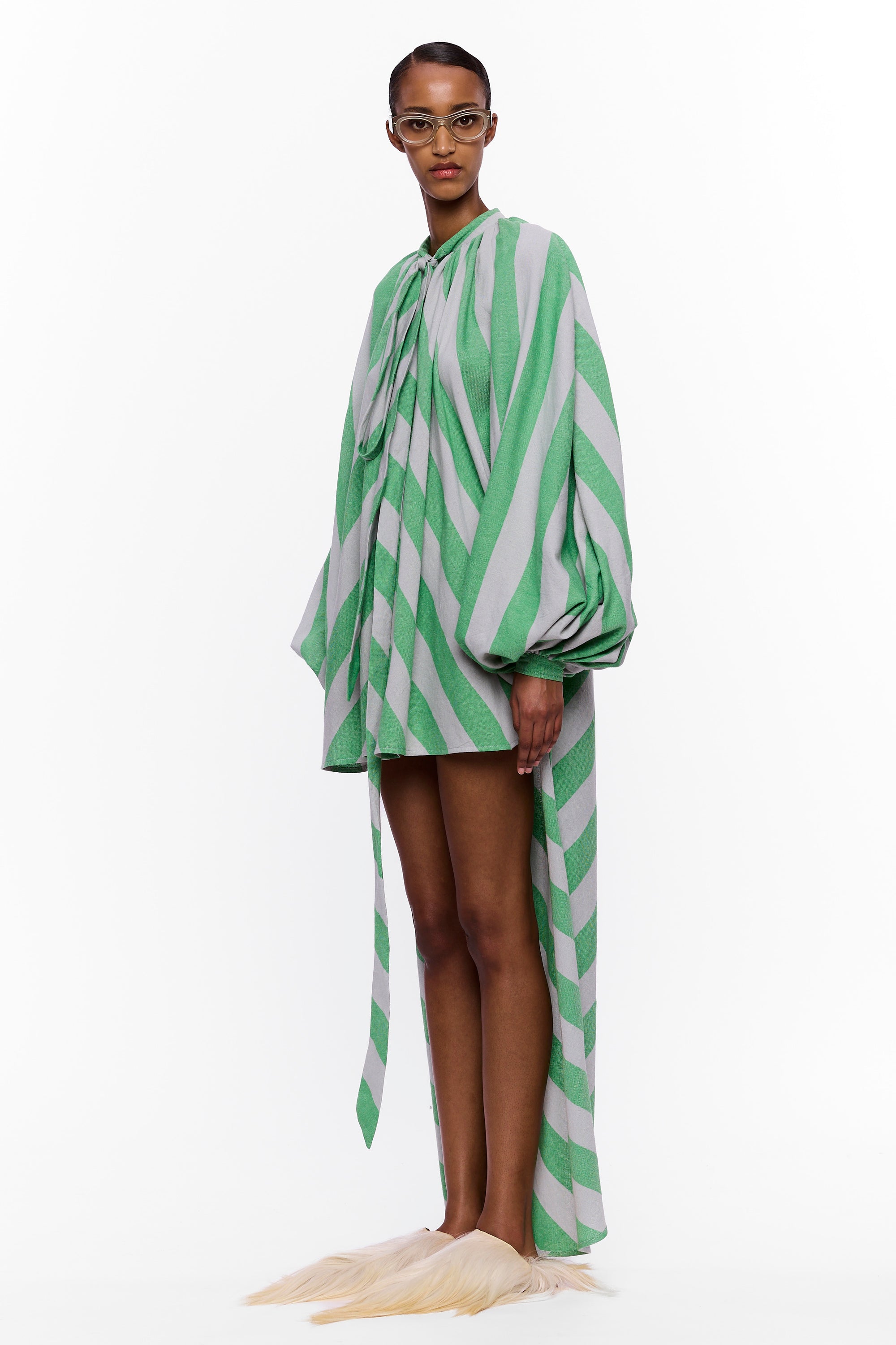 The High-Low Touareg Dress with Balloon Sleeve : Stripe 10